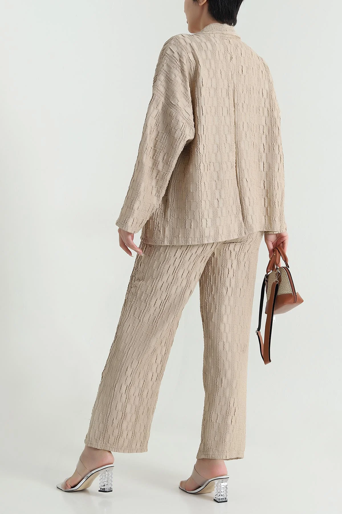 Bej Kimono Pantolon Gofre Kadın İkili Takım 470020