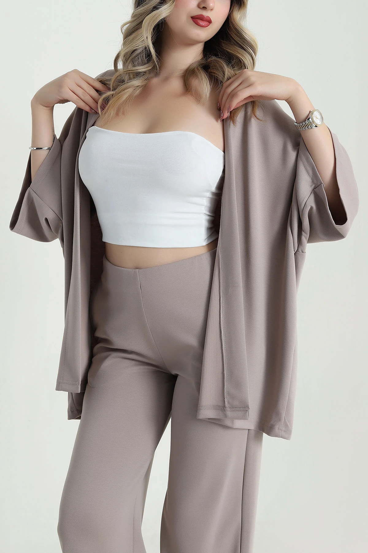 Bej Kimono Pantolon Kadın İkili Takım 479530