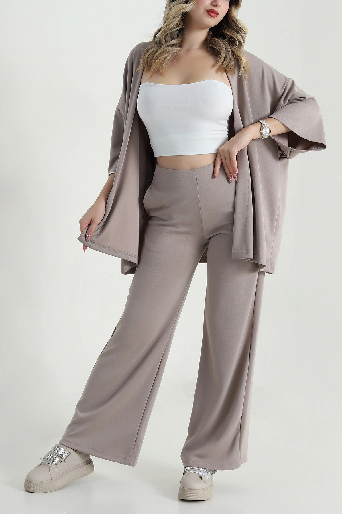 Bej Kimono Pantolon Kadın İkili Takım 479530