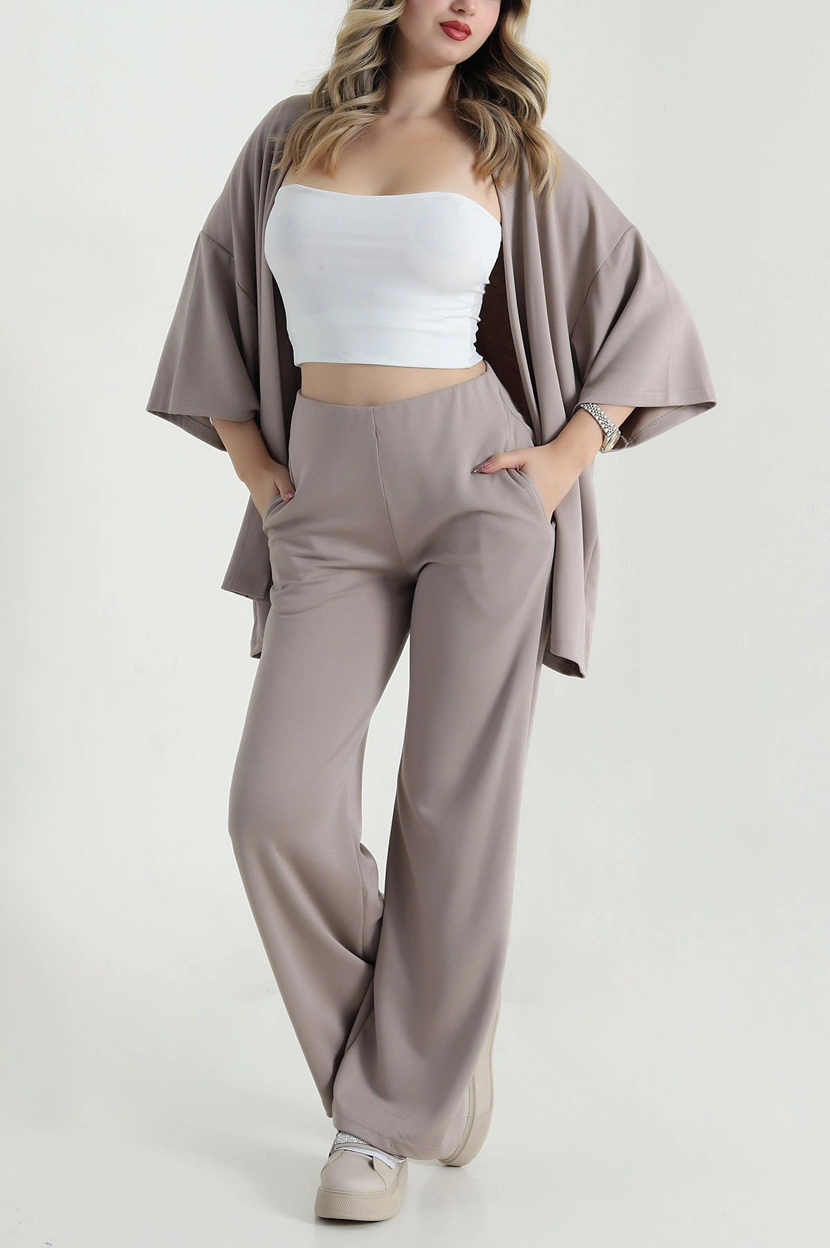 Bej Kimono Pantolon Kadın İkili Takım 479530