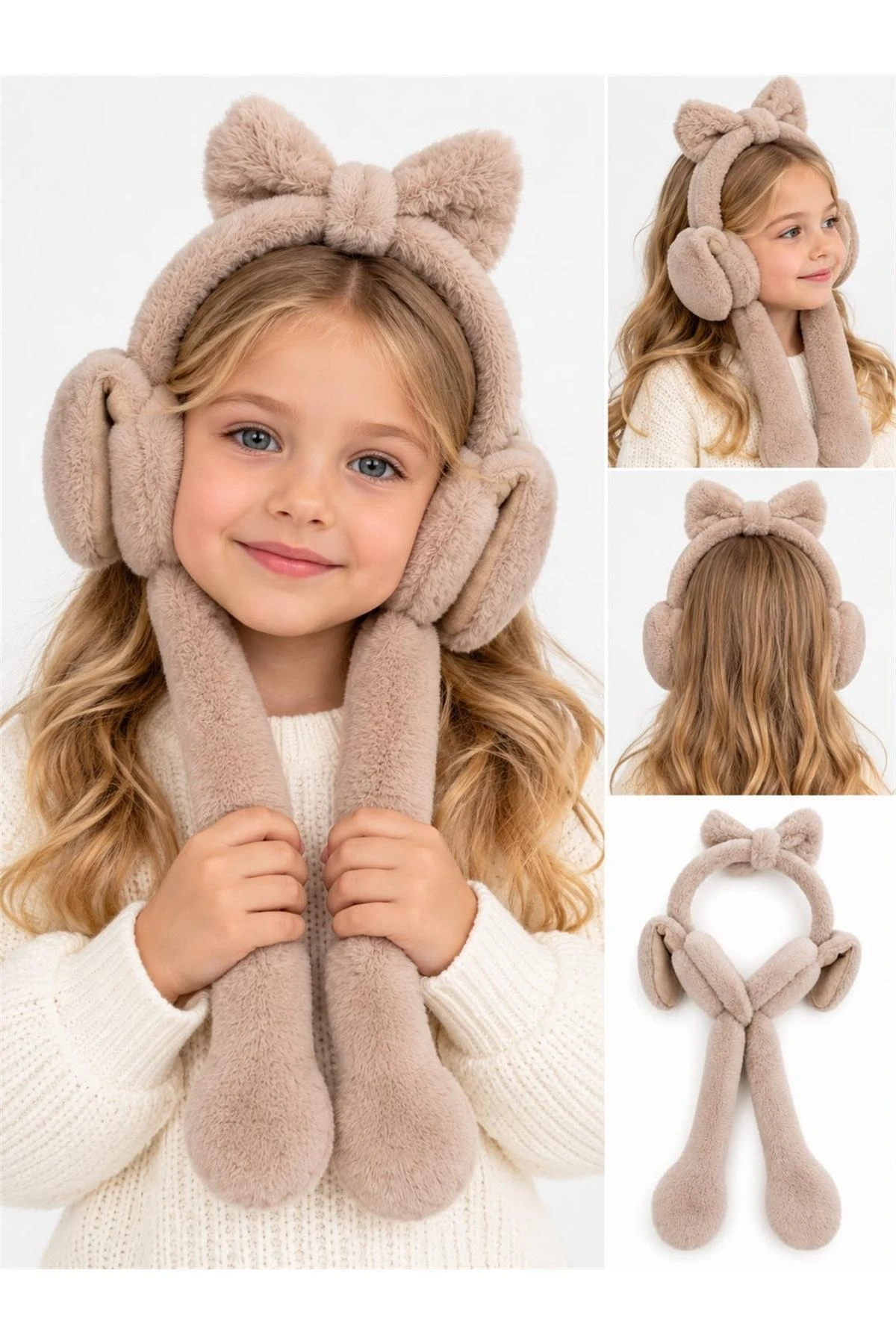 Bej Kız Çocuk Peluş Kulaklık 498837