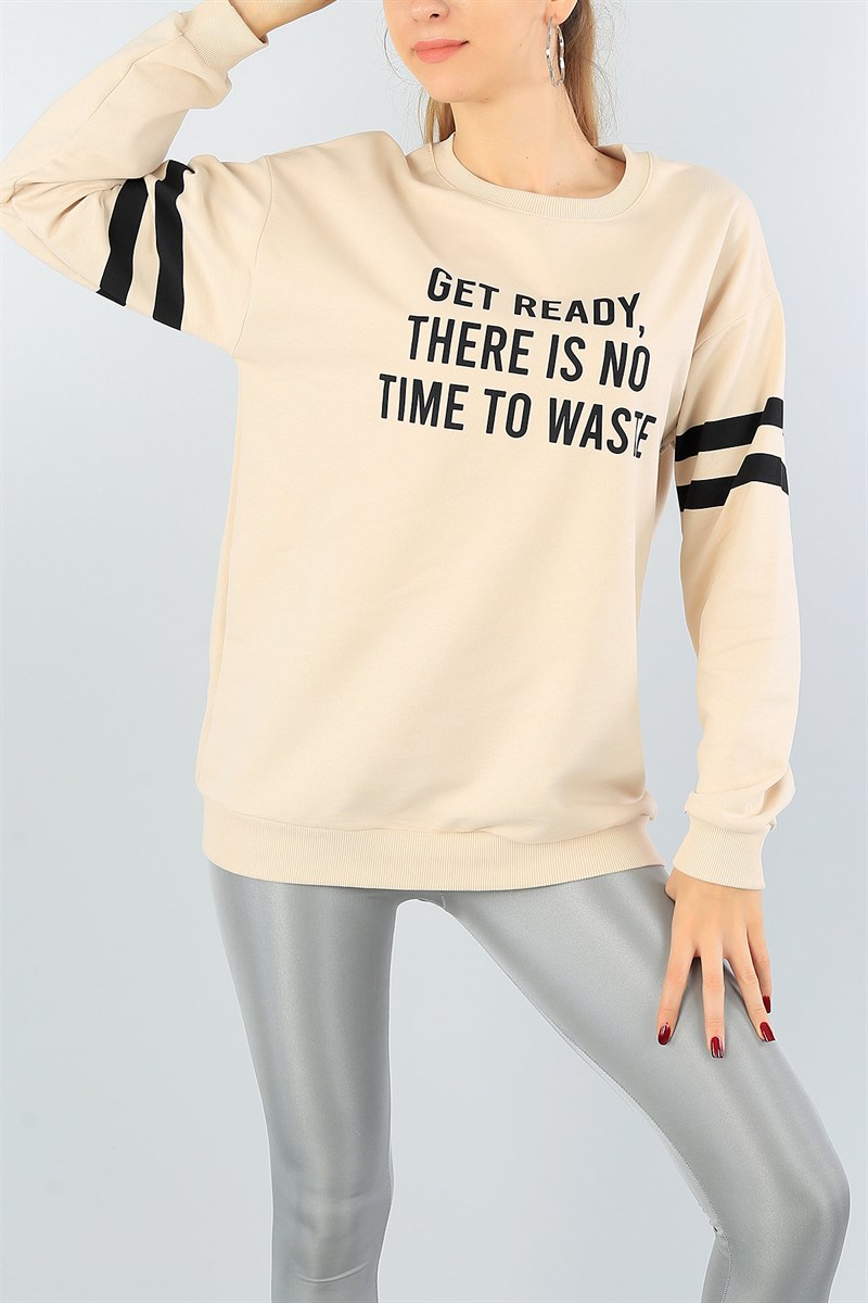 Bej Kol Şeritli Bayan Sweat 43979