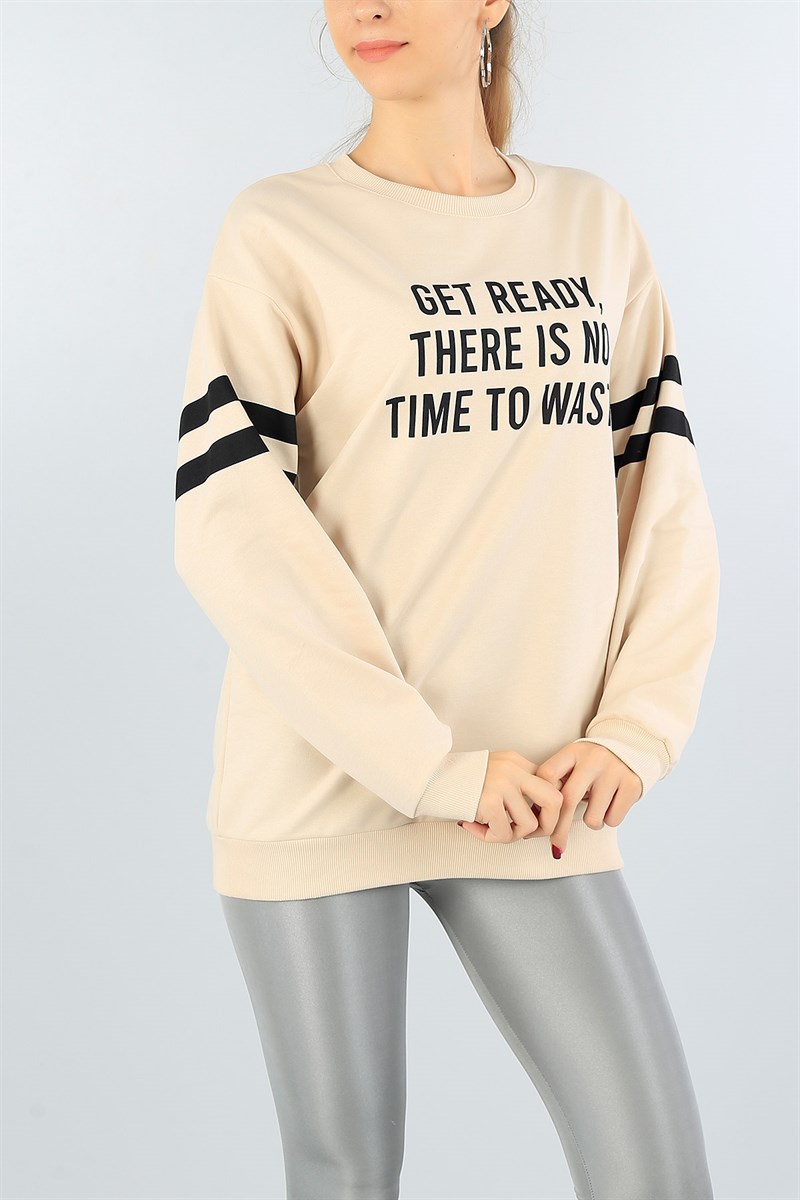 Bej Kol Şeritli Bayan Sweat 43979
