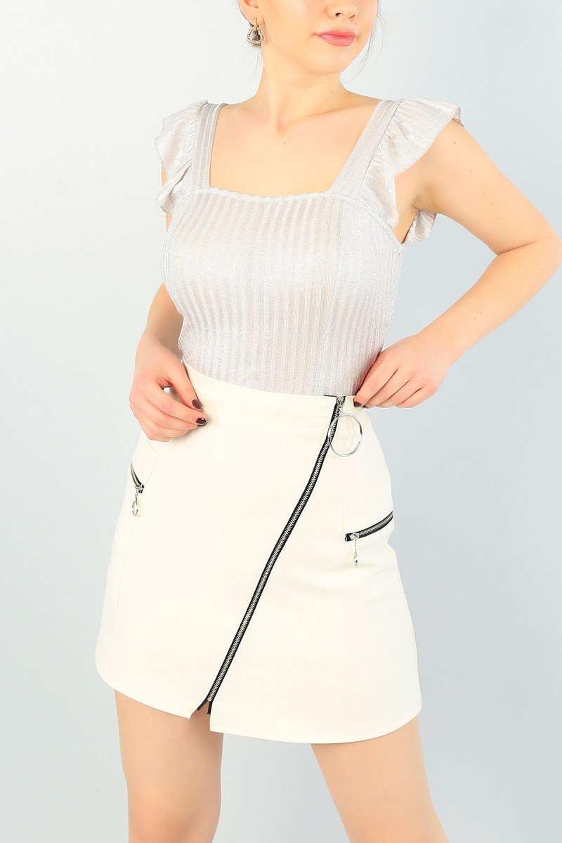 Bej Kolları Fırfırlı Fitilli Bluz 60736