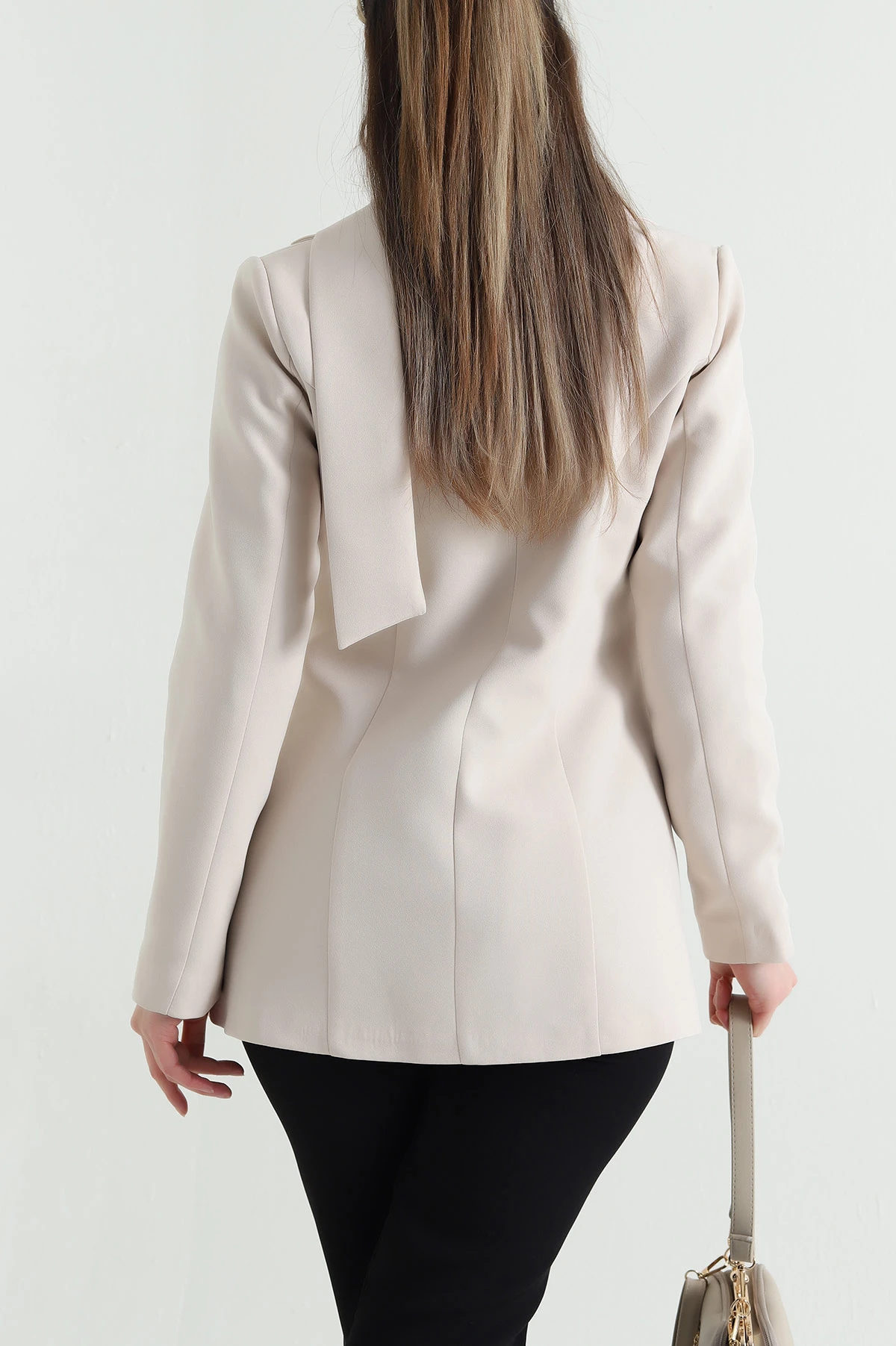 Bej Kuşaklı Dabıl Blazer Kadın Ceket 443906