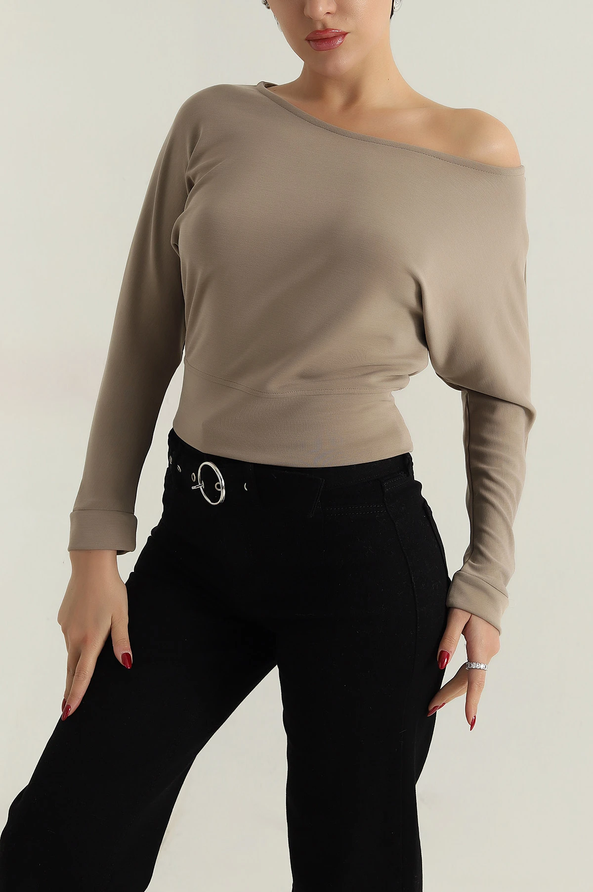 Bej Likralı Modal Kadın Badi 413956