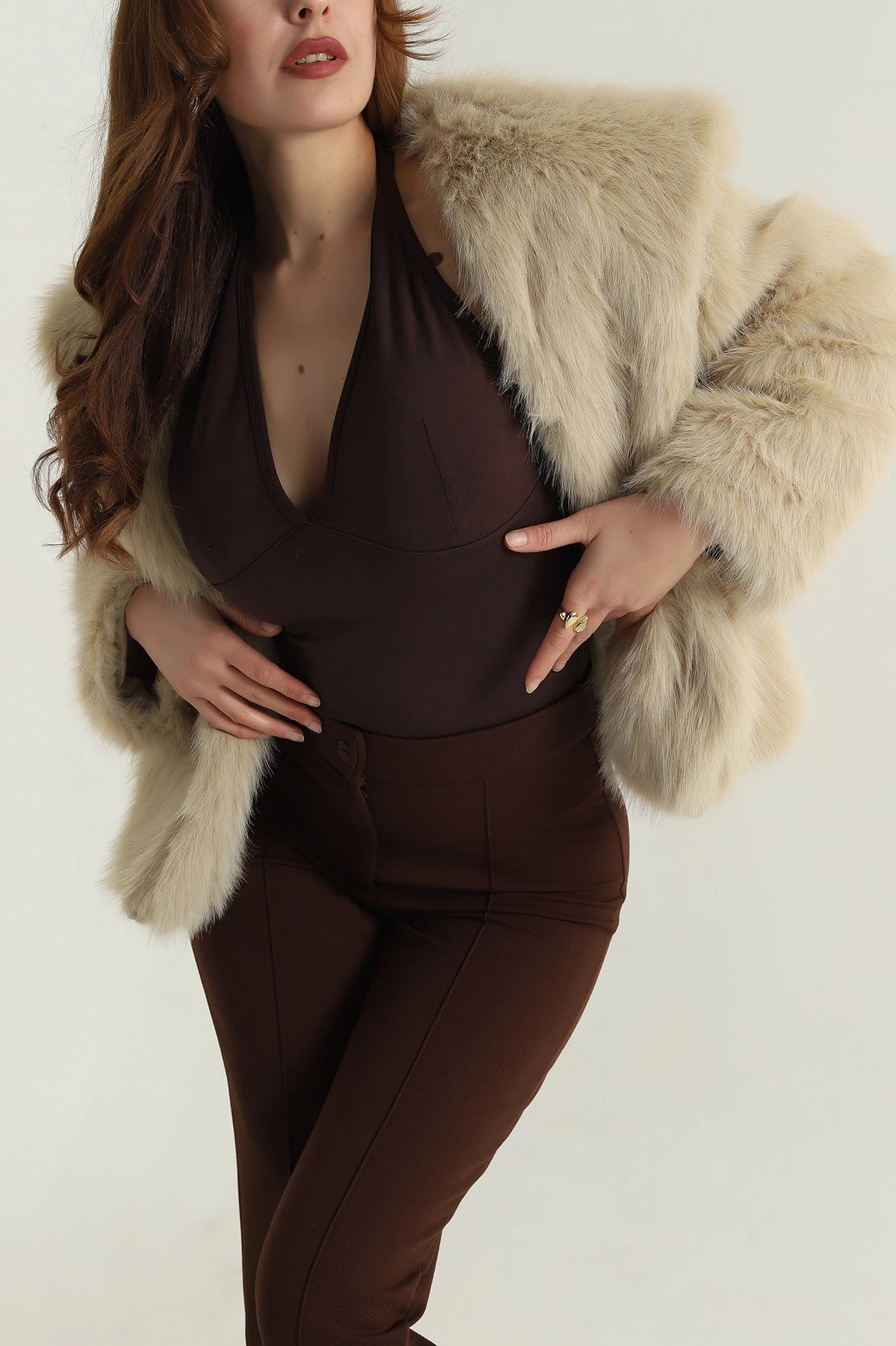 Bej Lolita Kürk Kadın Mont 406845