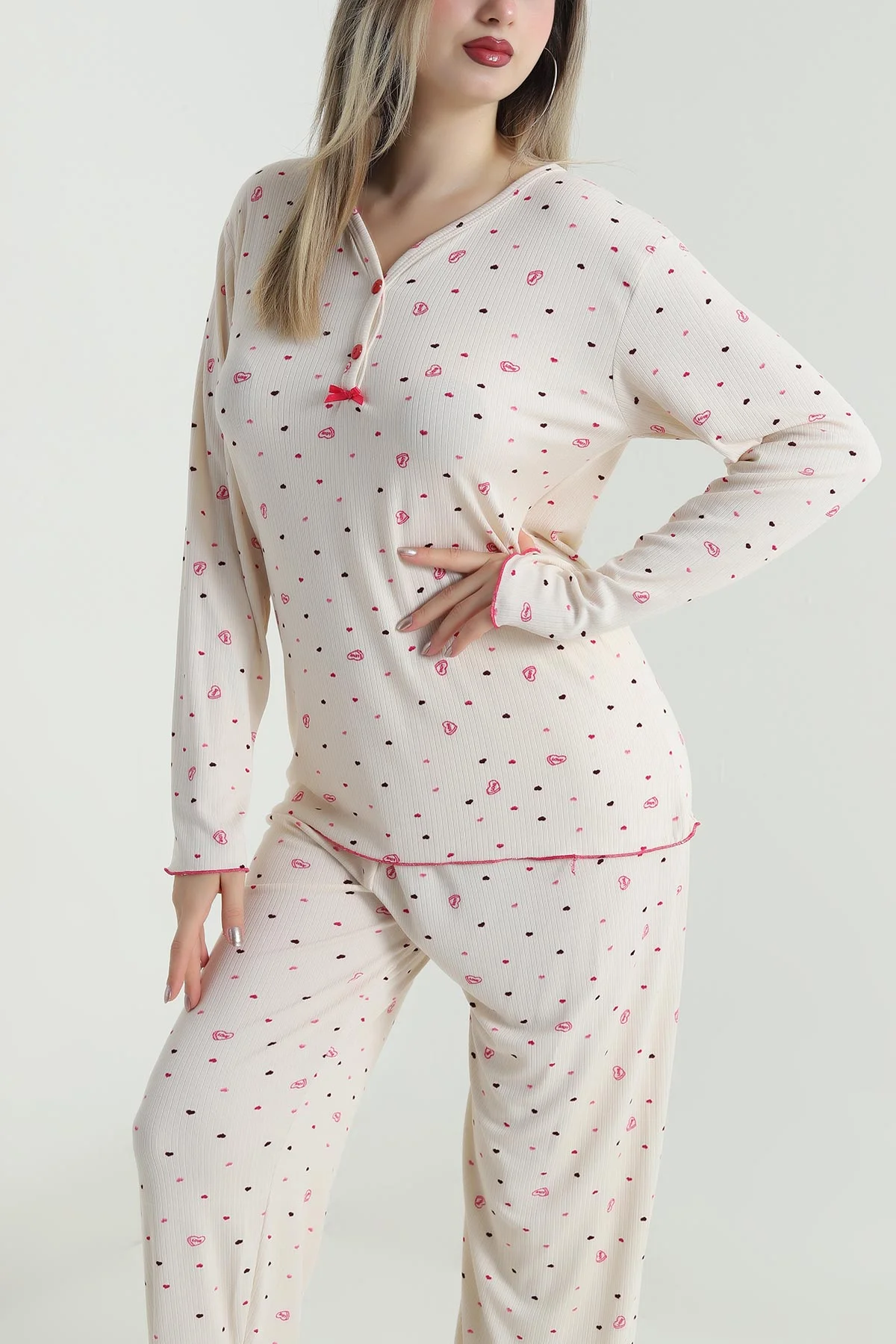 Bej Milan Soft Fiyonklu Kadın Pijama Takımı 488923