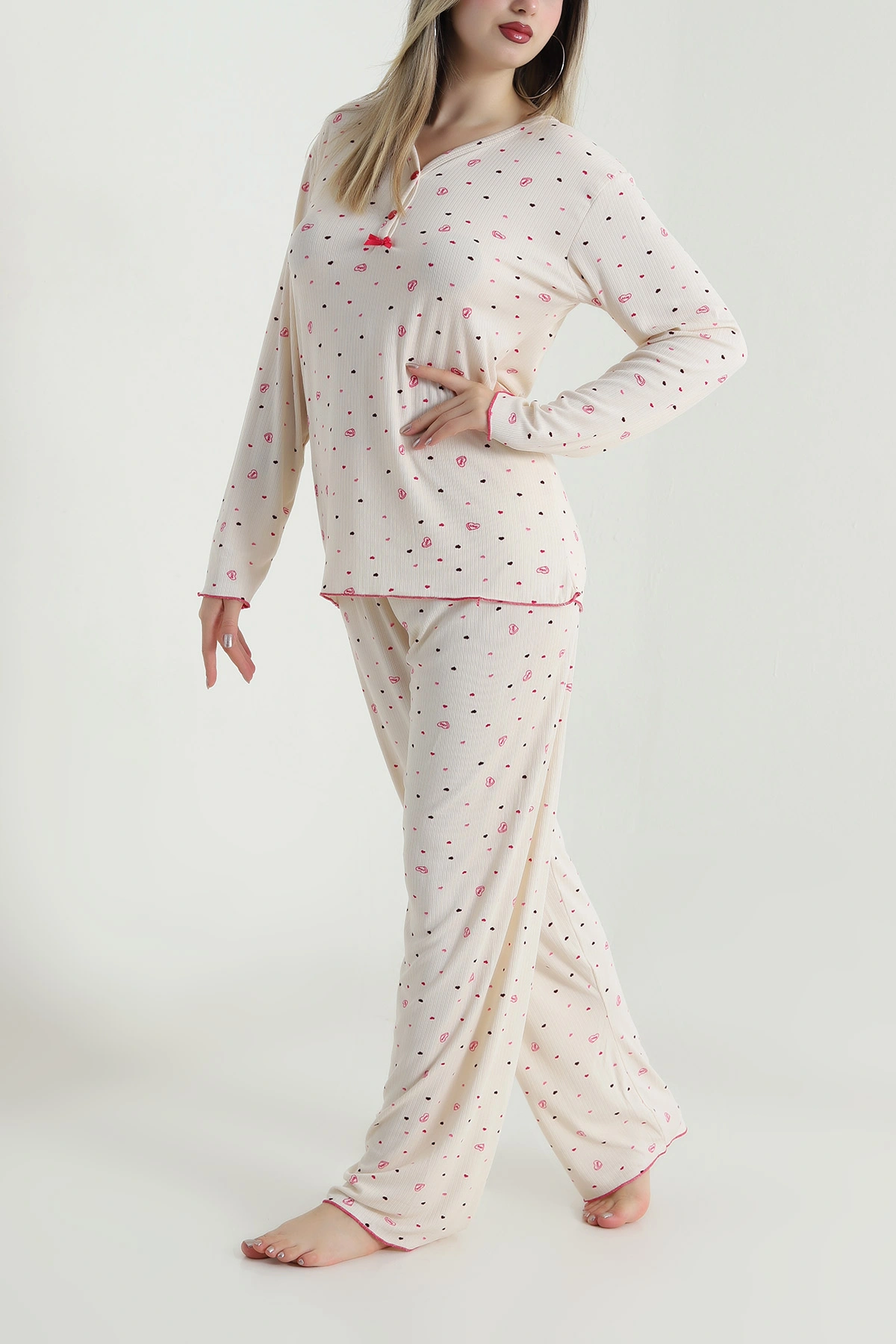 Bej Milan Soft Fiyonklu Kadın Pijama Takımı 488923