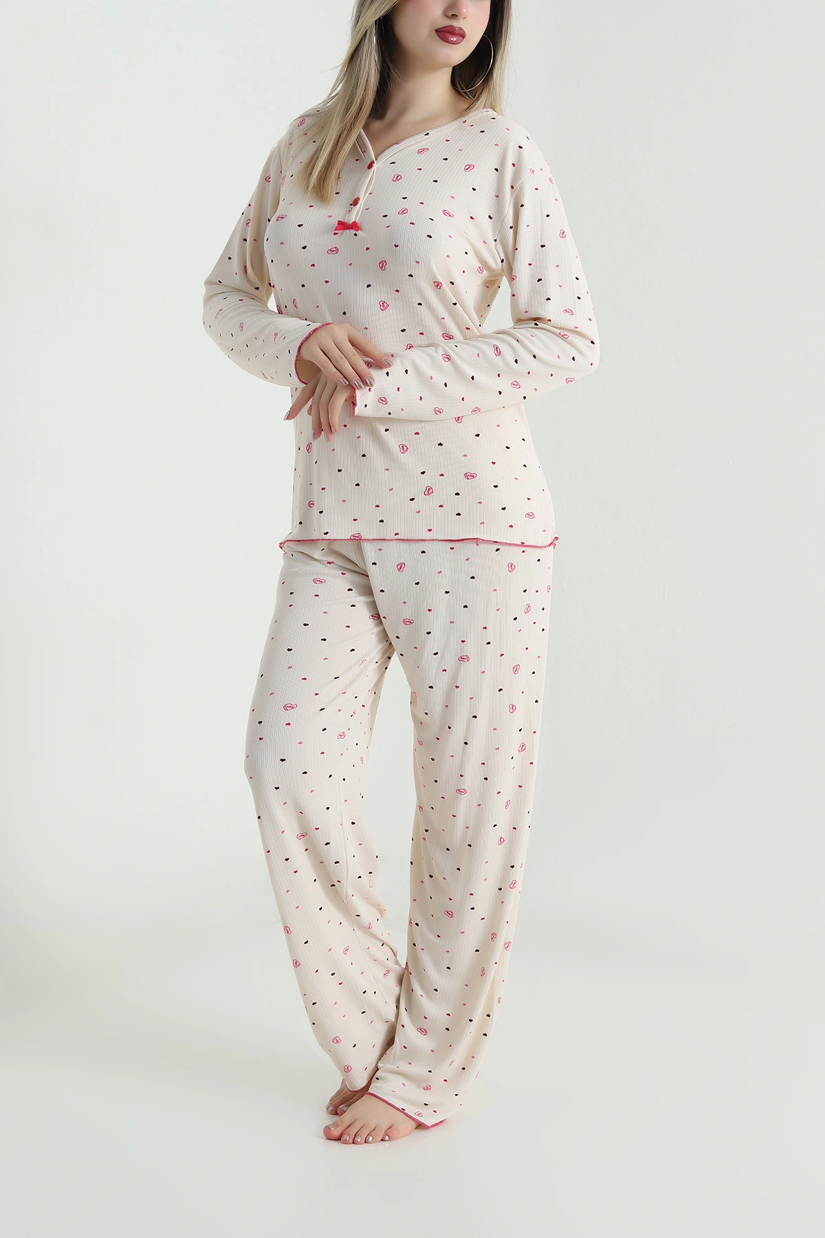 Bej Milan Soft Fiyonklu Kadın Pijama Takımı 488923