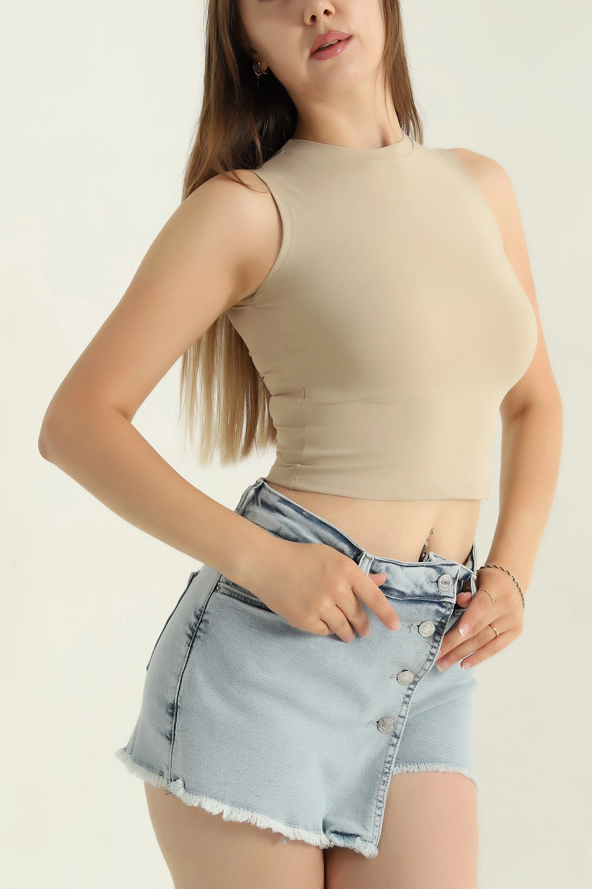 Bej Modal Likralı Kadın Atlet 370639