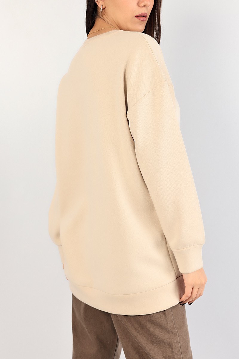 Bej Nakışlı Bayan Şardonlu Sweat 84996