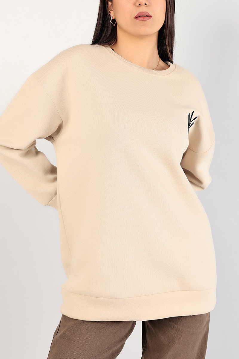Bej Nakışlı Bayan Şardonlu Sweat 84996