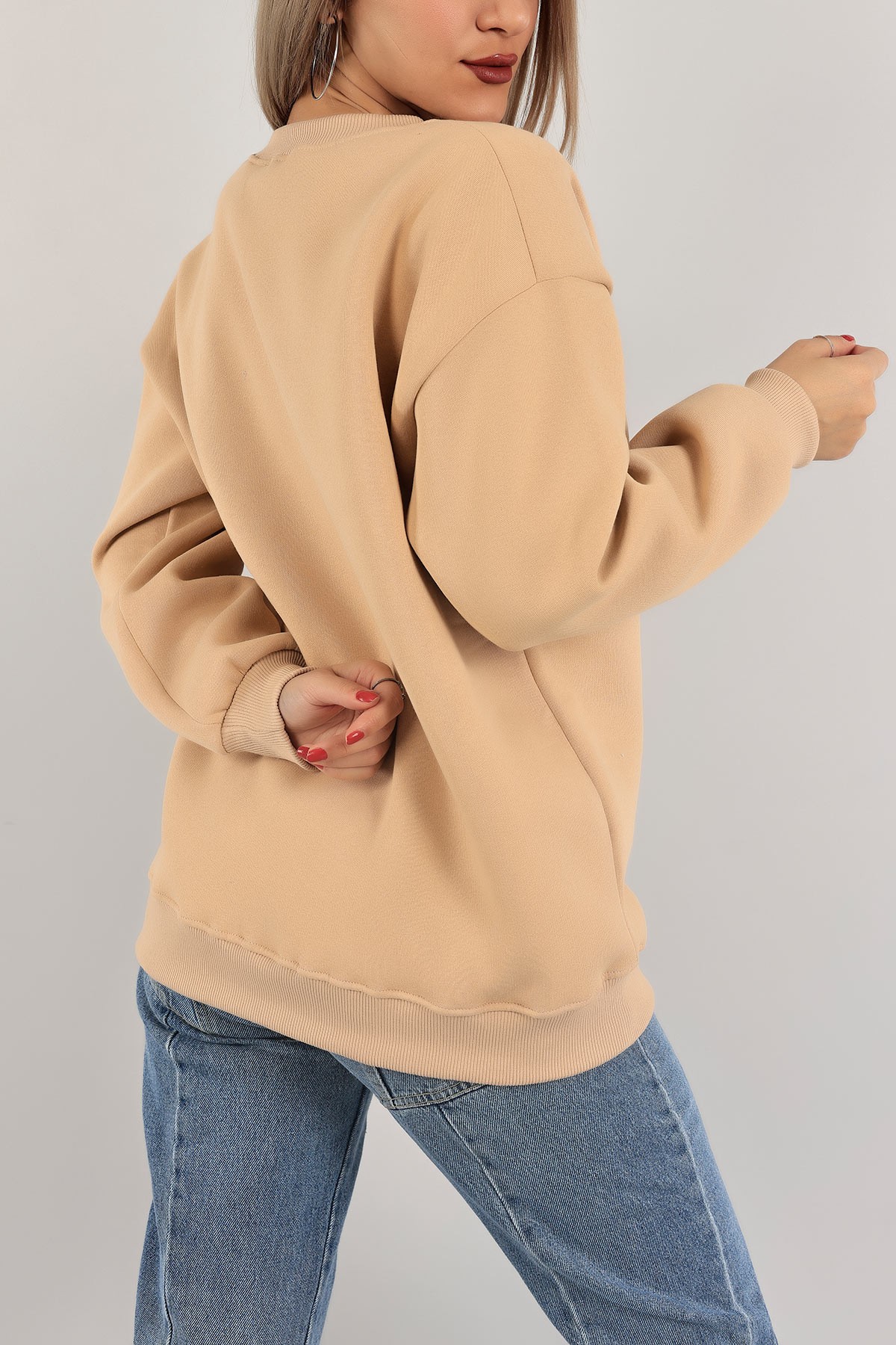 Bej Nakışlı İçi Şardonlu Bayan Sweat 139392