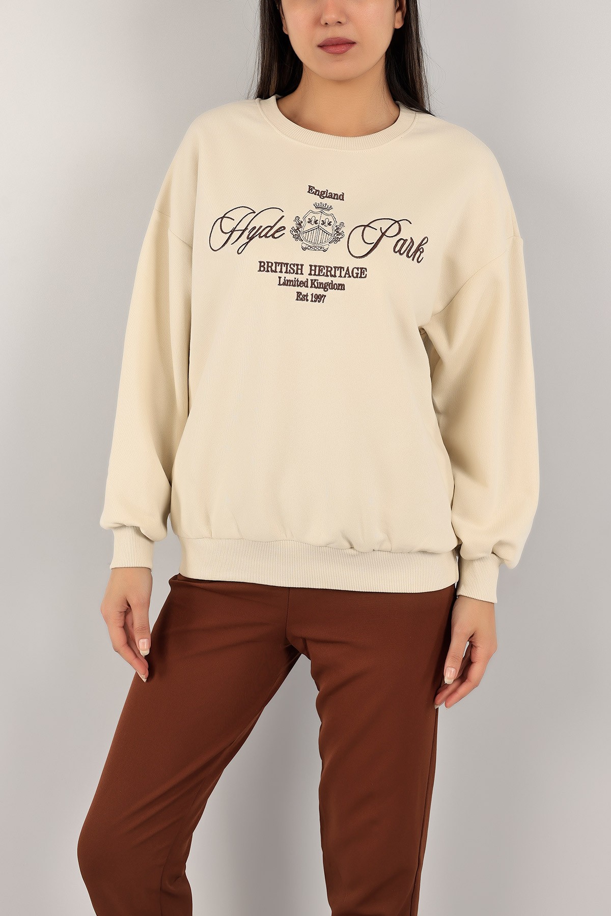 Bej Nakışlı Şardonlu Bayan Sweat 142475