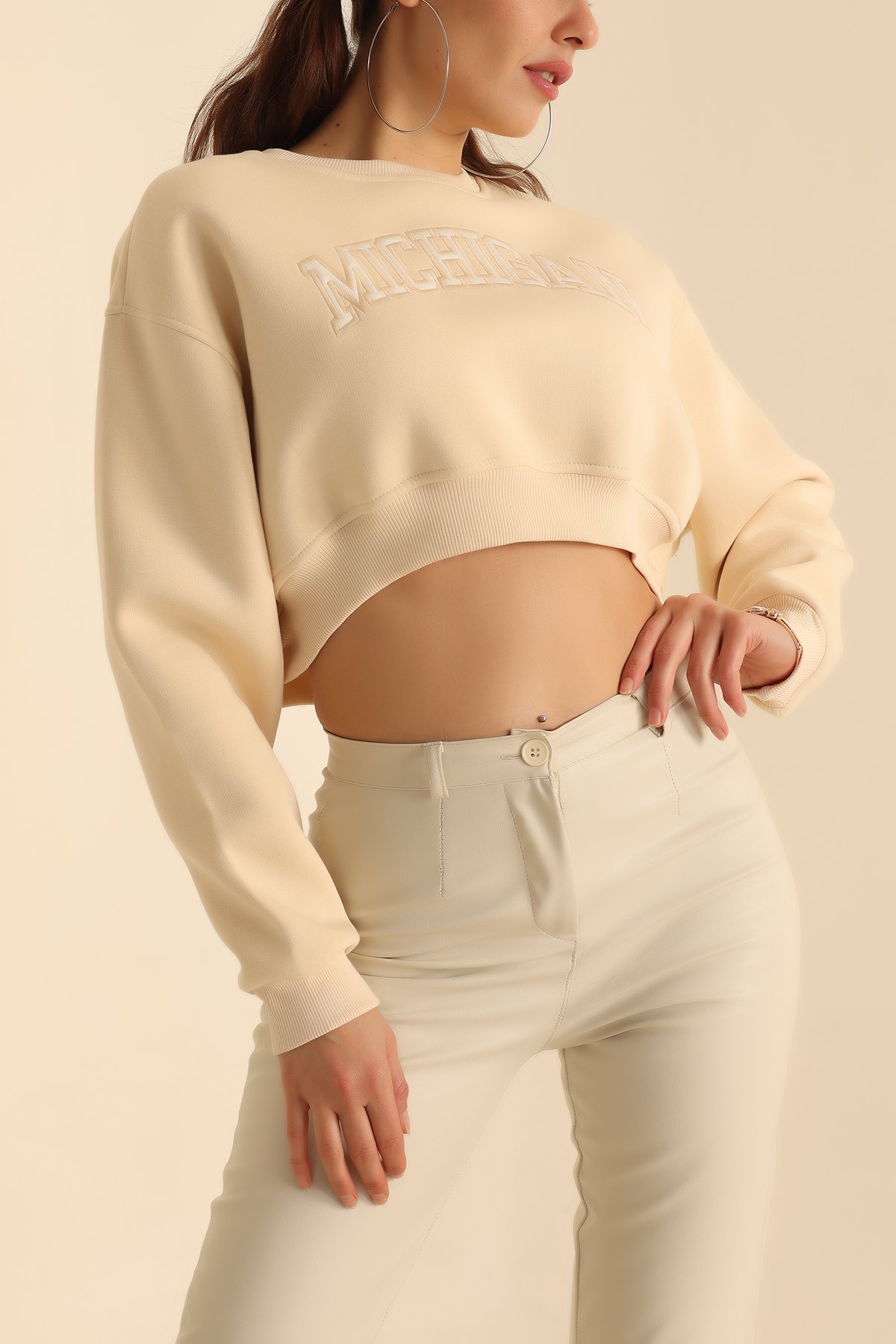 Bej Nakışlı Şardonlu Bayan Sweat 216652
