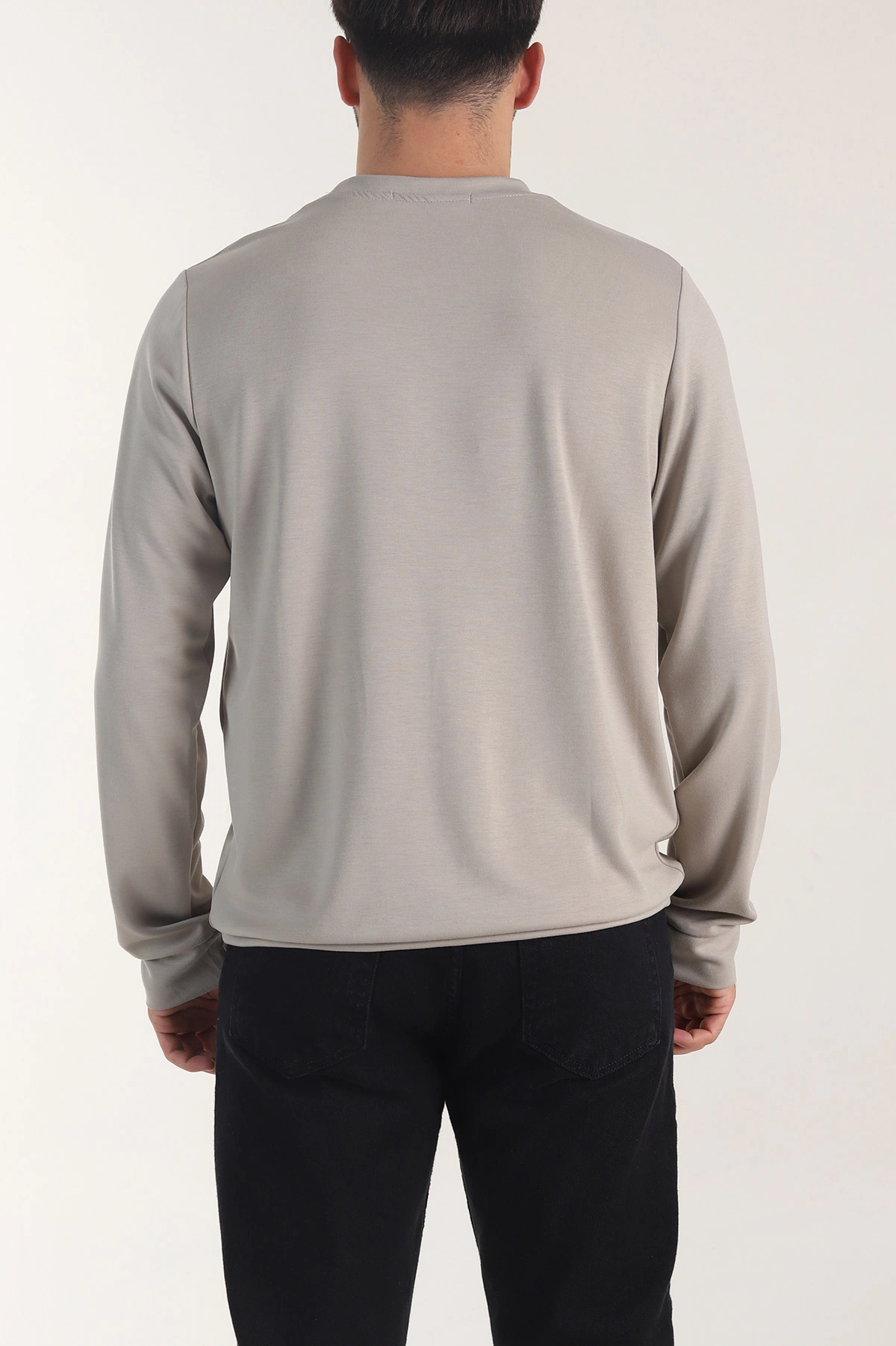 Bej Osyho Kumaş Bisiklet Yaka Erkek Sweatshirt 407678