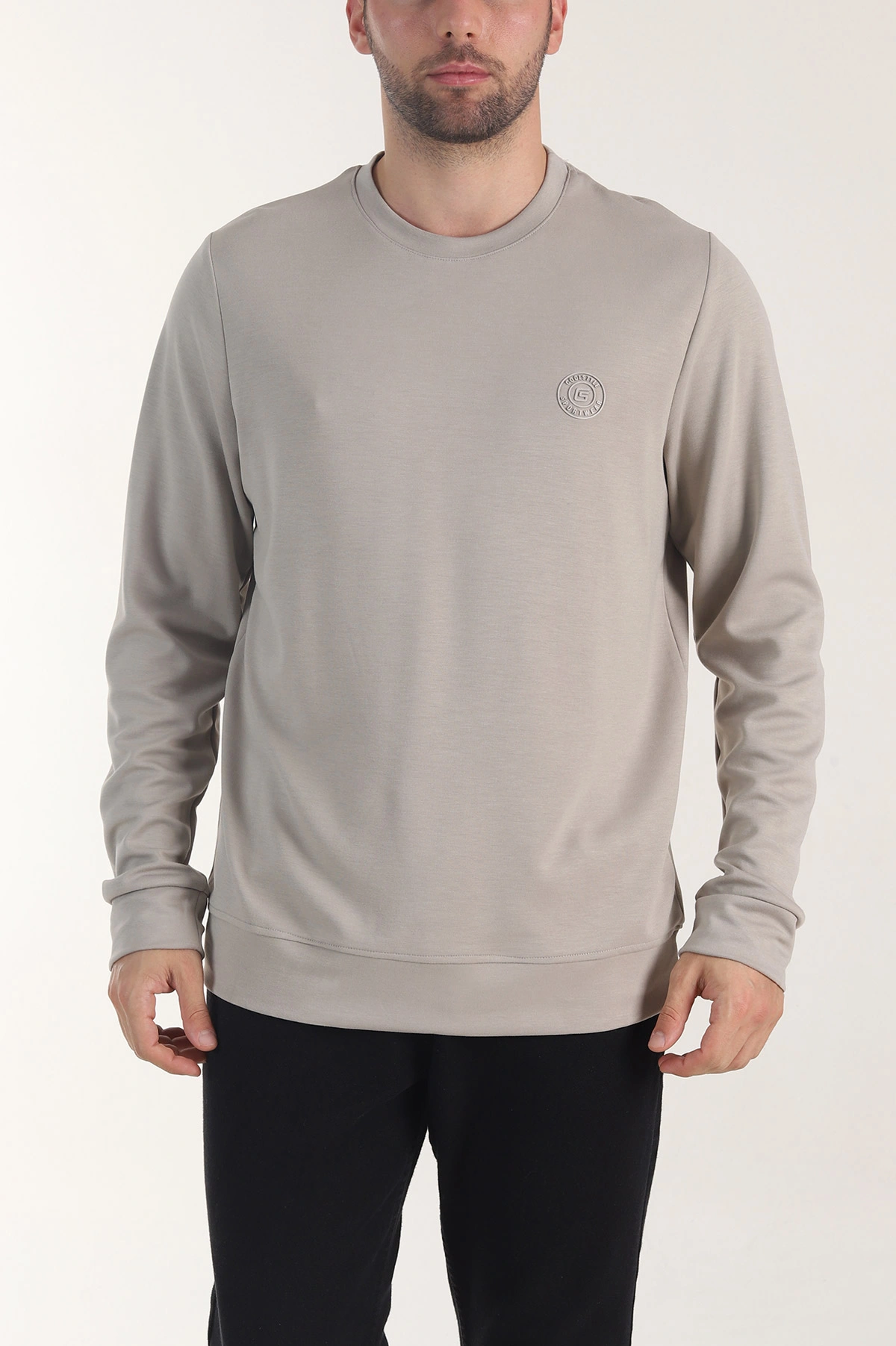 Bej Osyho Kumaş Bisiklet Yaka Erkek Sweatshirt 407678
