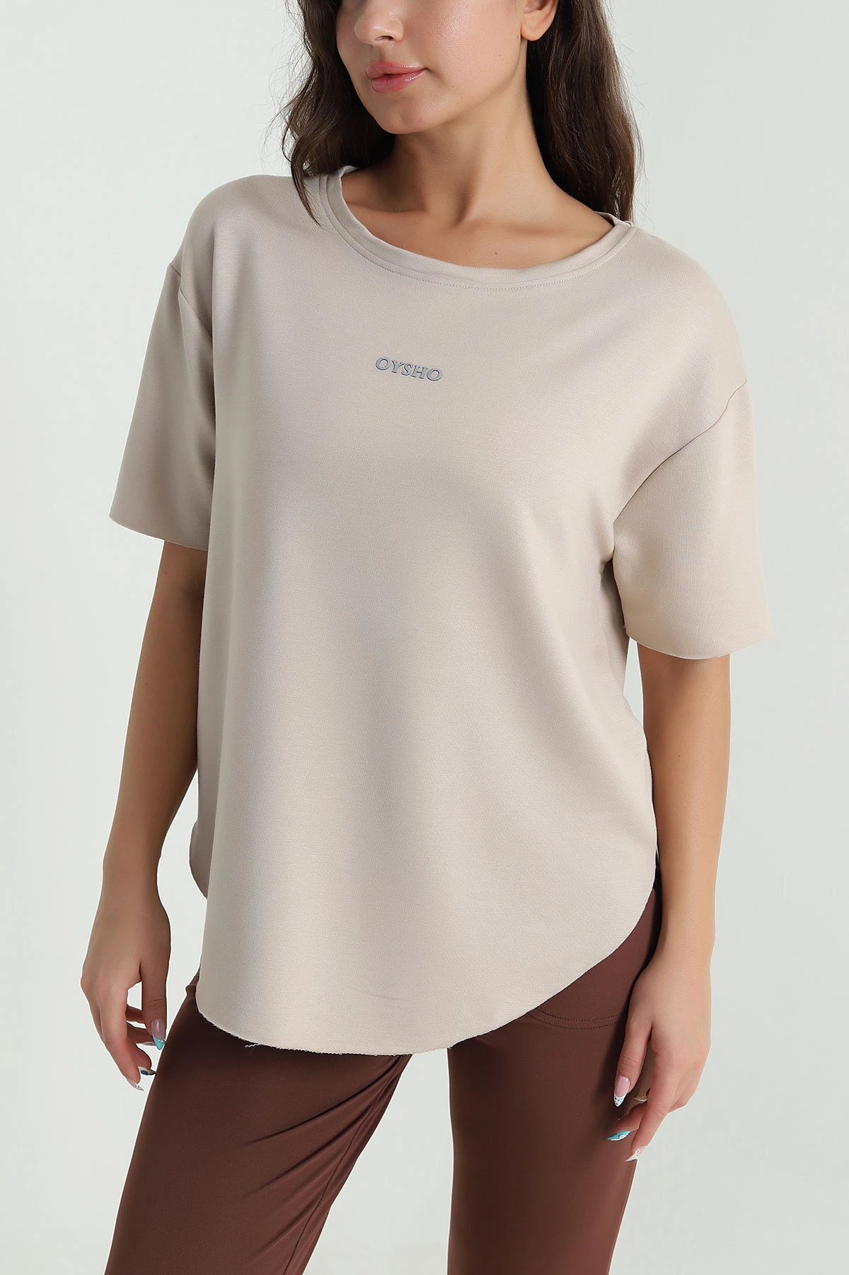 Bej Oval Kesim Modal Kadın Tişört 480107