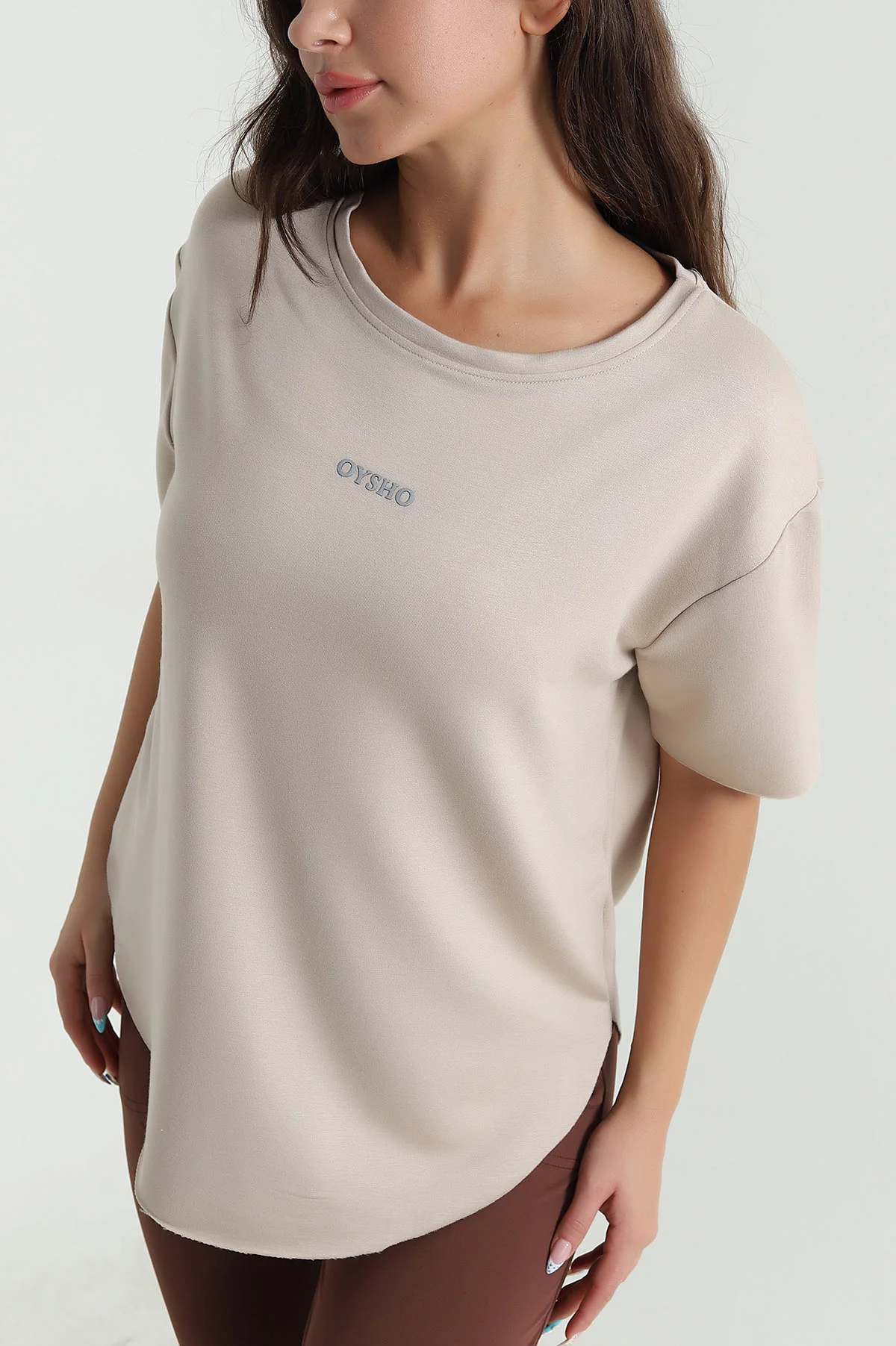 Bej Oval Kesim Modal Kadın Tişört 480107