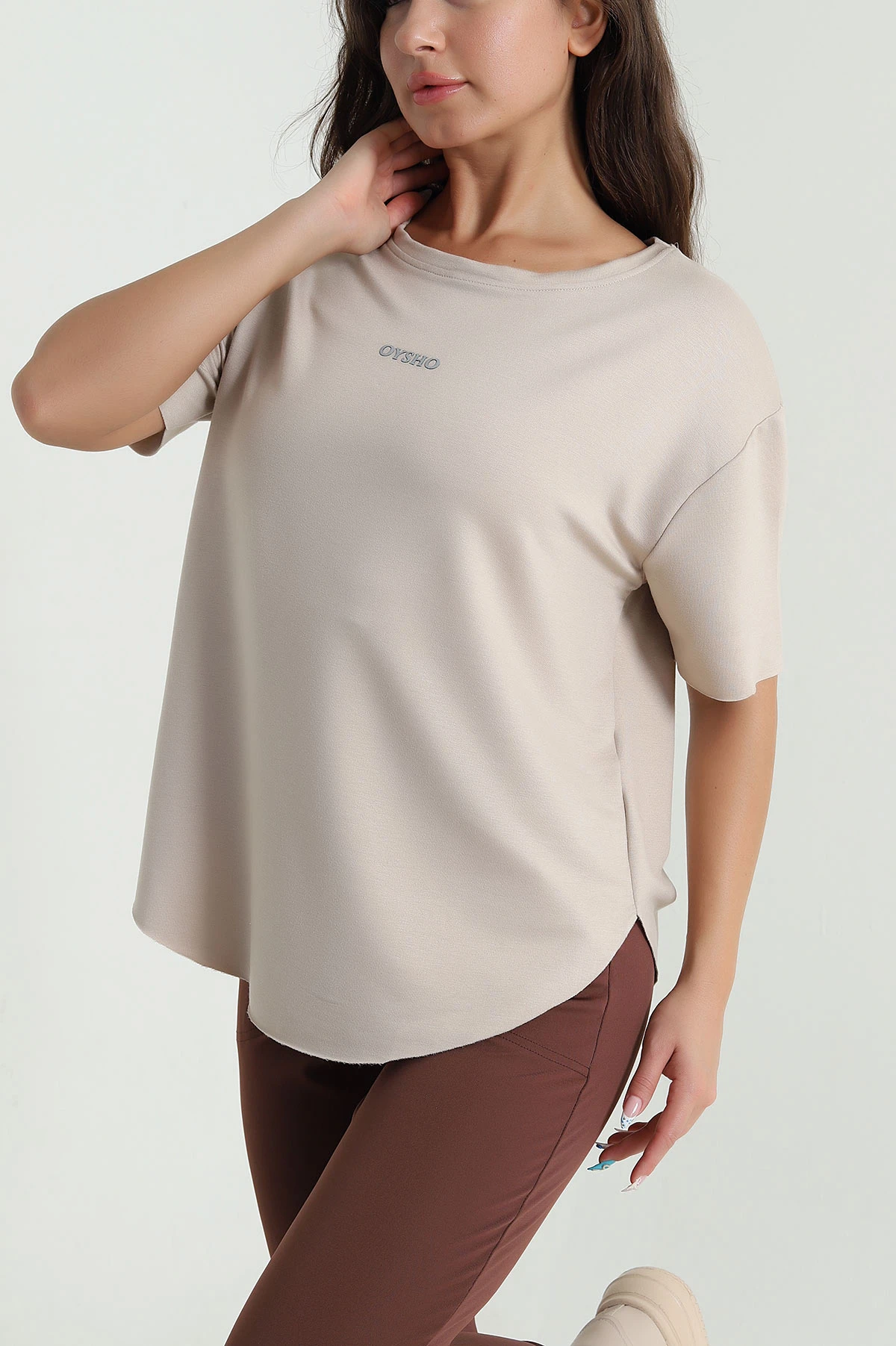 Bej Oval Kesim Modal Kadın Tişört 480107