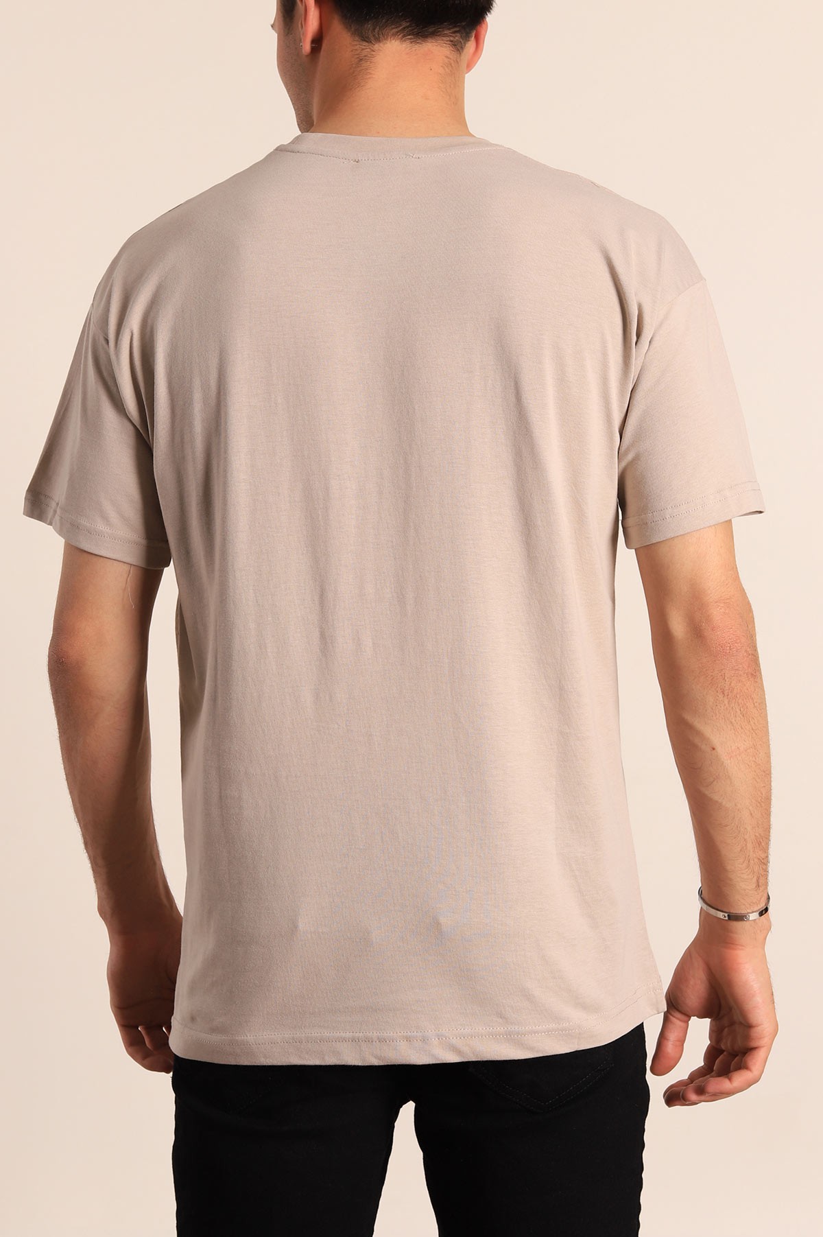 Bej Oversize Basic Erkek Tişört 184257