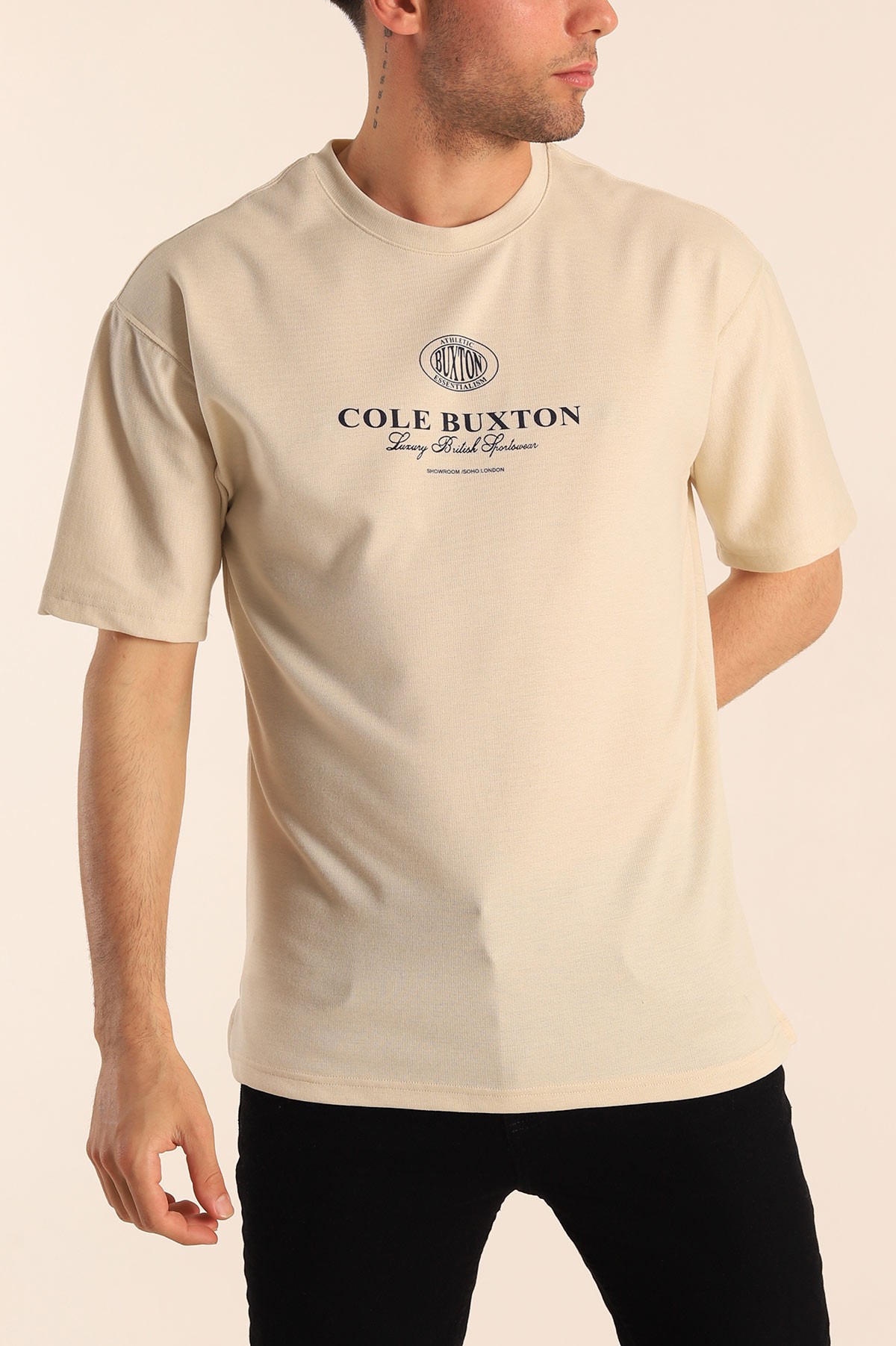 Bej Oversize Cole Buxton Yazılı Erkek Tişört 181789