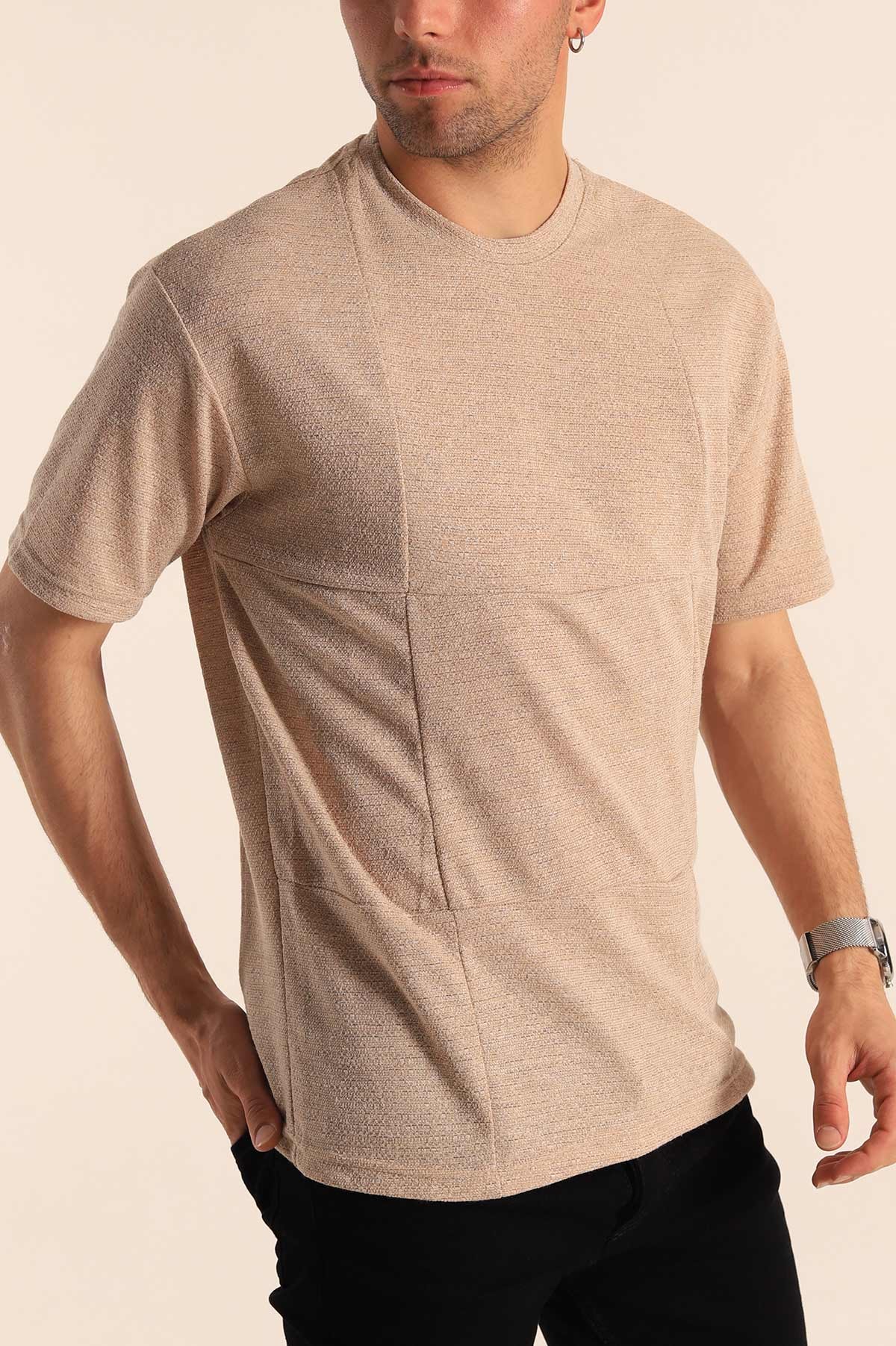 Bej Oversize Dikiş Detaylı Erkek Tişört 181845