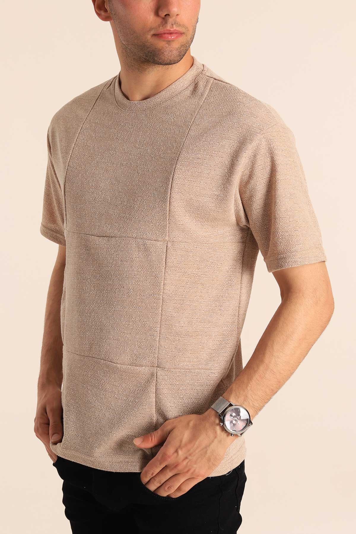 Bej Oversize Dikiş Detaylı Erkek Tişört 181845