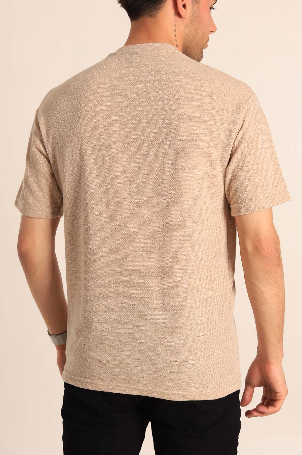 Bej Oversize Dikiş Detaylı Erkek Tişört 181845