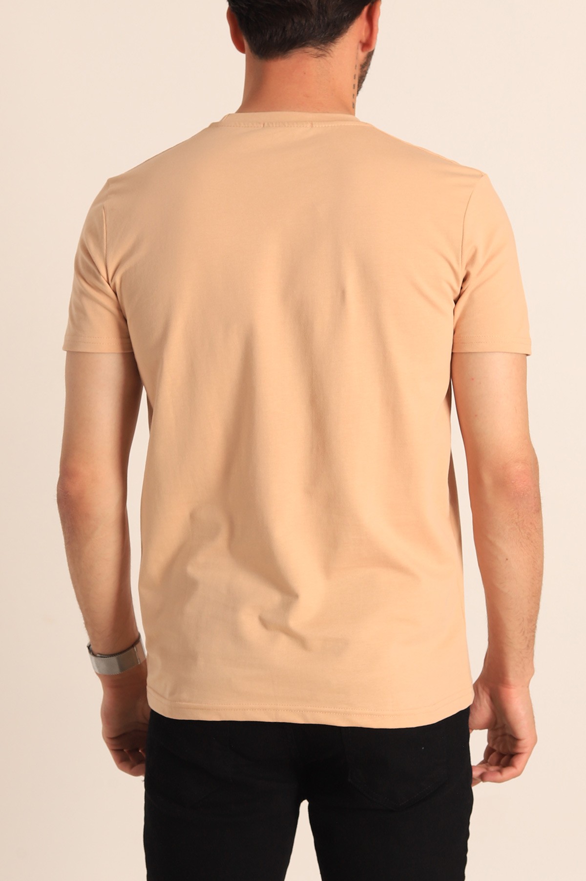 Bej Oversize Göğüs Kabartma Yazılı Erkek Tişört 181421