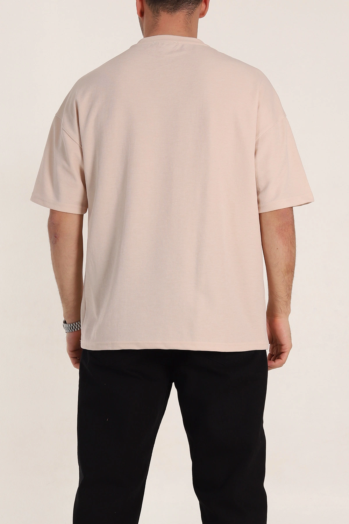 Bej Oversize Parçalı Basic Erkek Tişört 351988