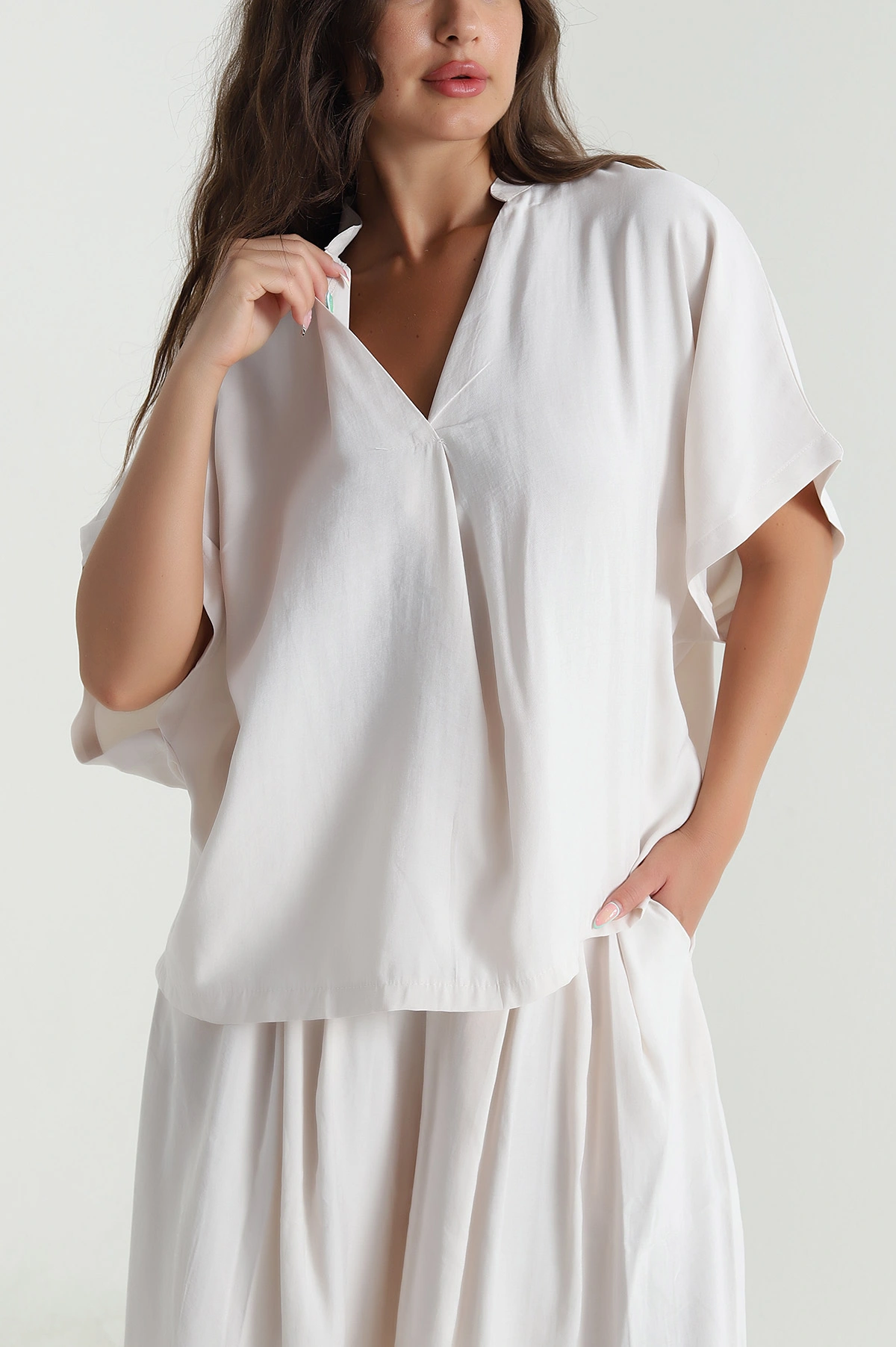 Bej Oversize Tencel Kadın İkili Takım 471673
