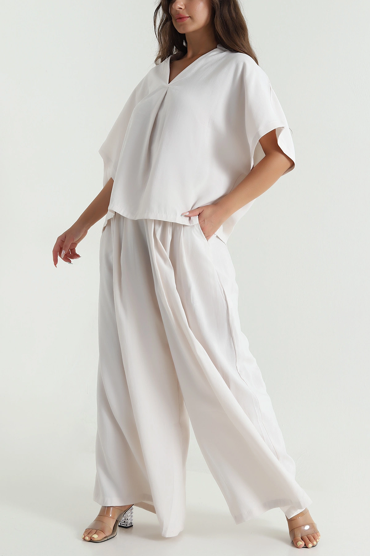 Bej Oversize Tencel Kadın İkili Takım 471673