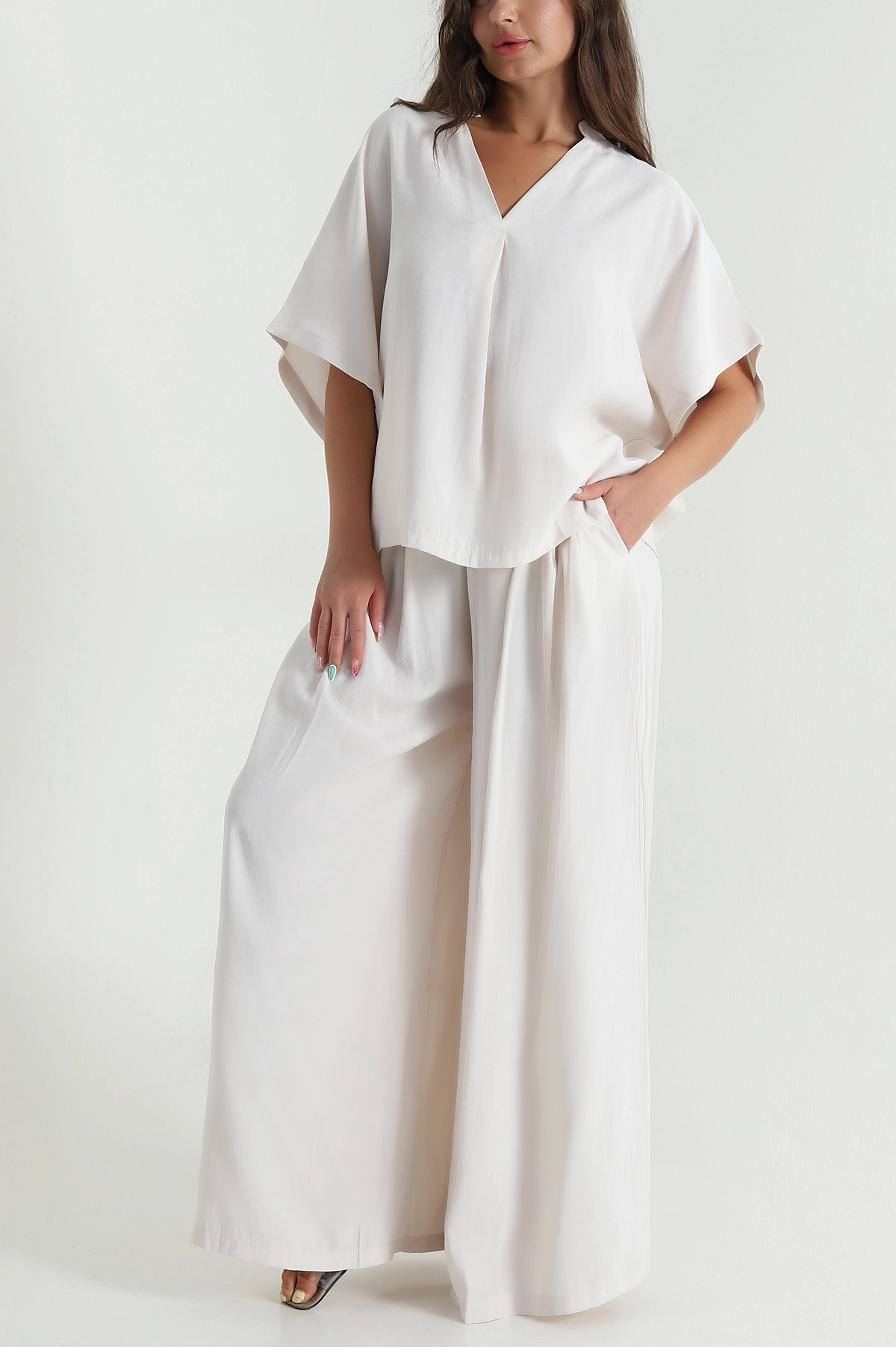 Bej Oversize Tencel Kadın İkili Takım 471673