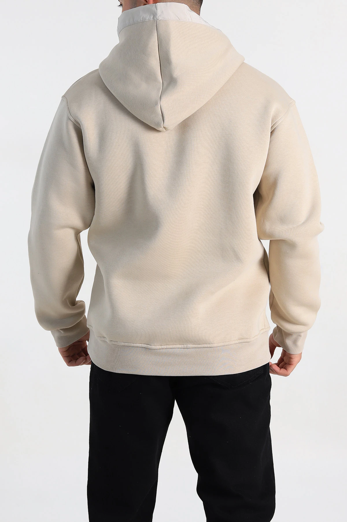 Bej Oversize Üç İp Şardonlu Kapüşonlu Erkek Sweatshirt 309119