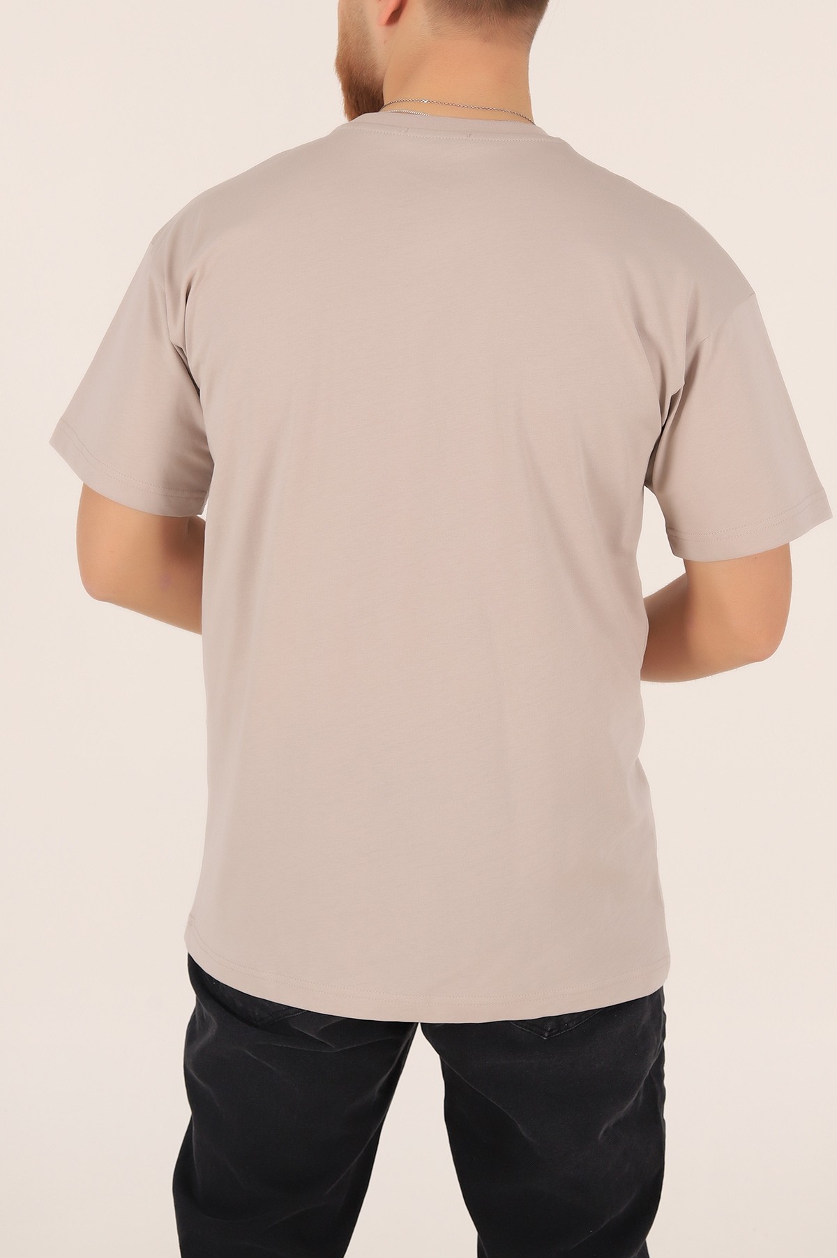 Bej Oversize Yazı Baskılı Cep Detay 169645
