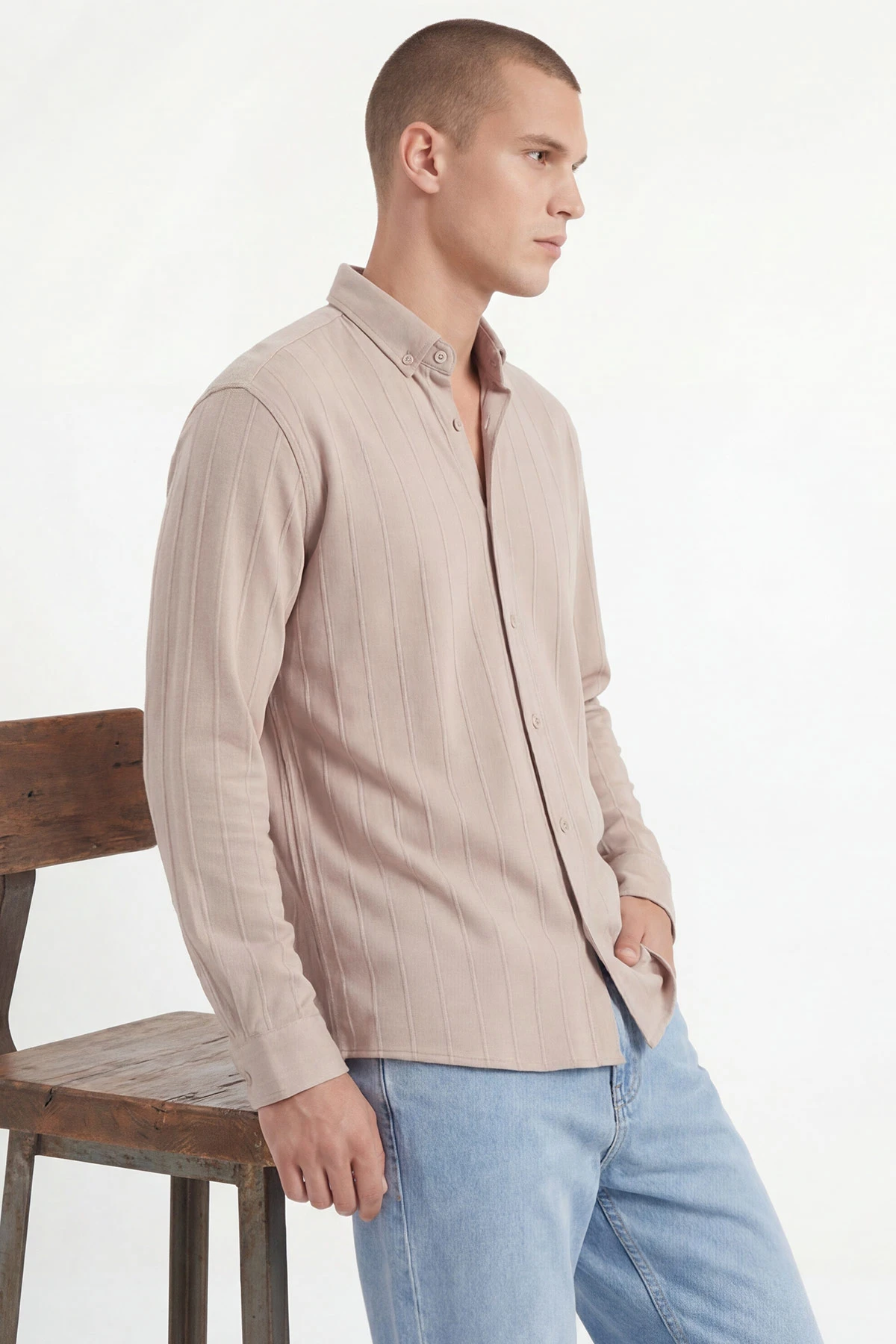 Bej Oversize Yeni Sezon Erkek Gömlek 448975