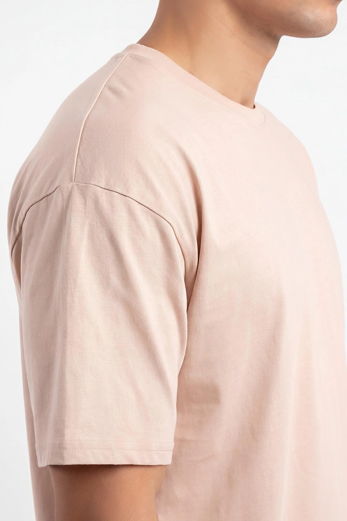 Bej Oysho Kumaş Oversize Bisiklet Yaka Erkek Tişört 465395