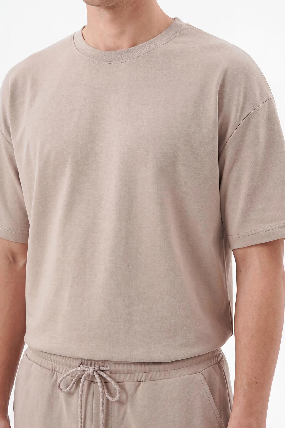 Bej Oysho Kumaş Oversize Erkek Şortlu Takım 467615