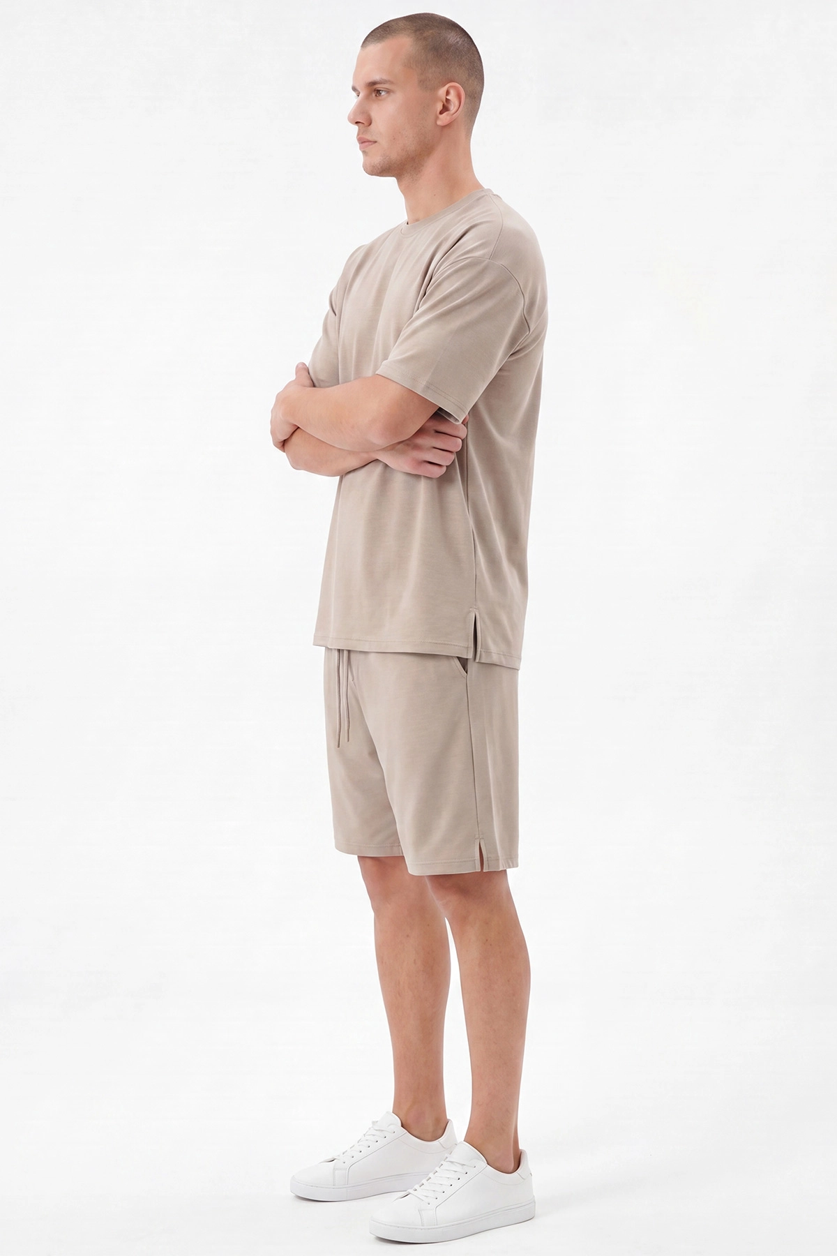Bej Oysho Kumaş Oversize Erkek Şortlu Takım 467615