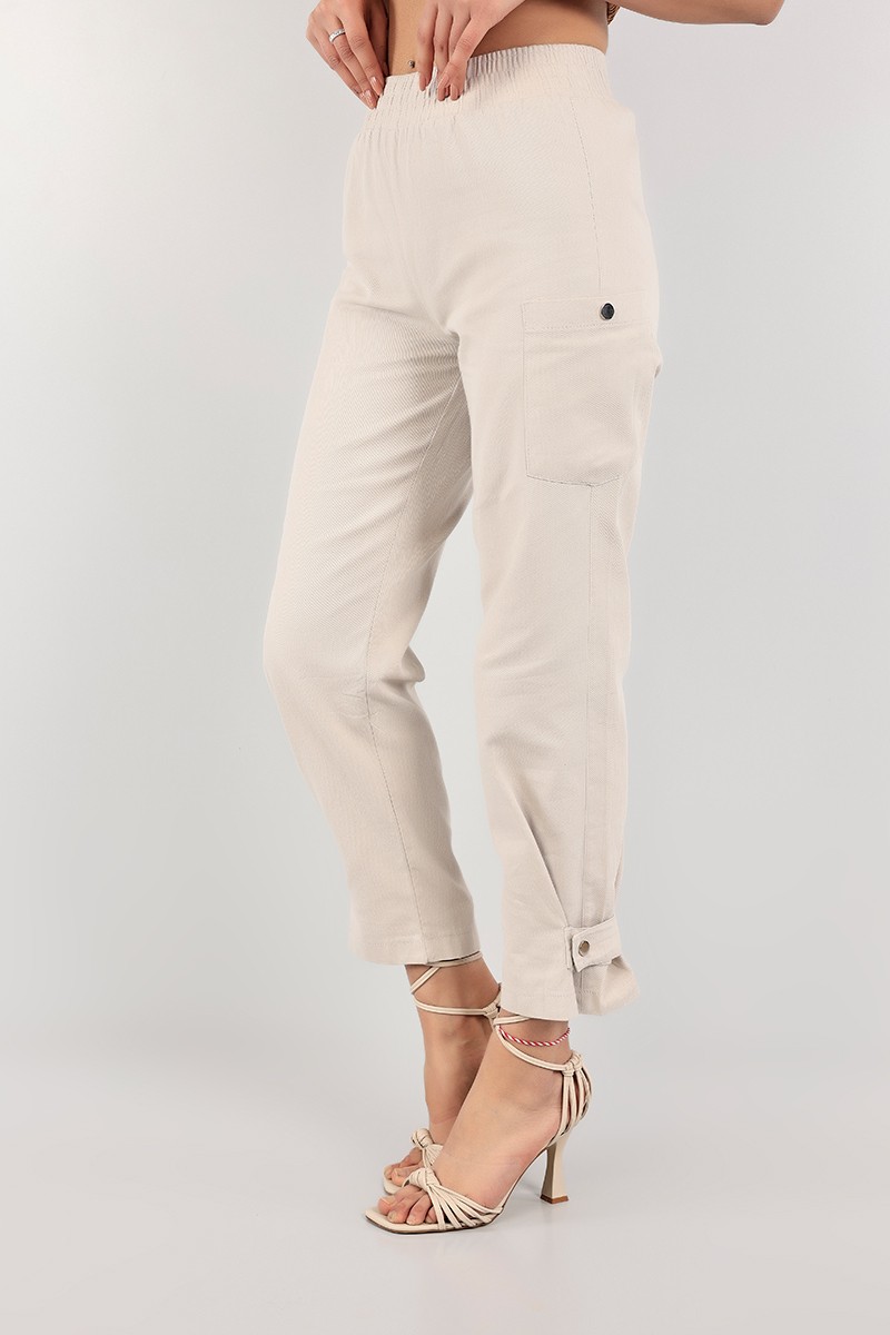 Bej Paça Çıt Çıtlı Bayan Gabardin Pantolon 103230