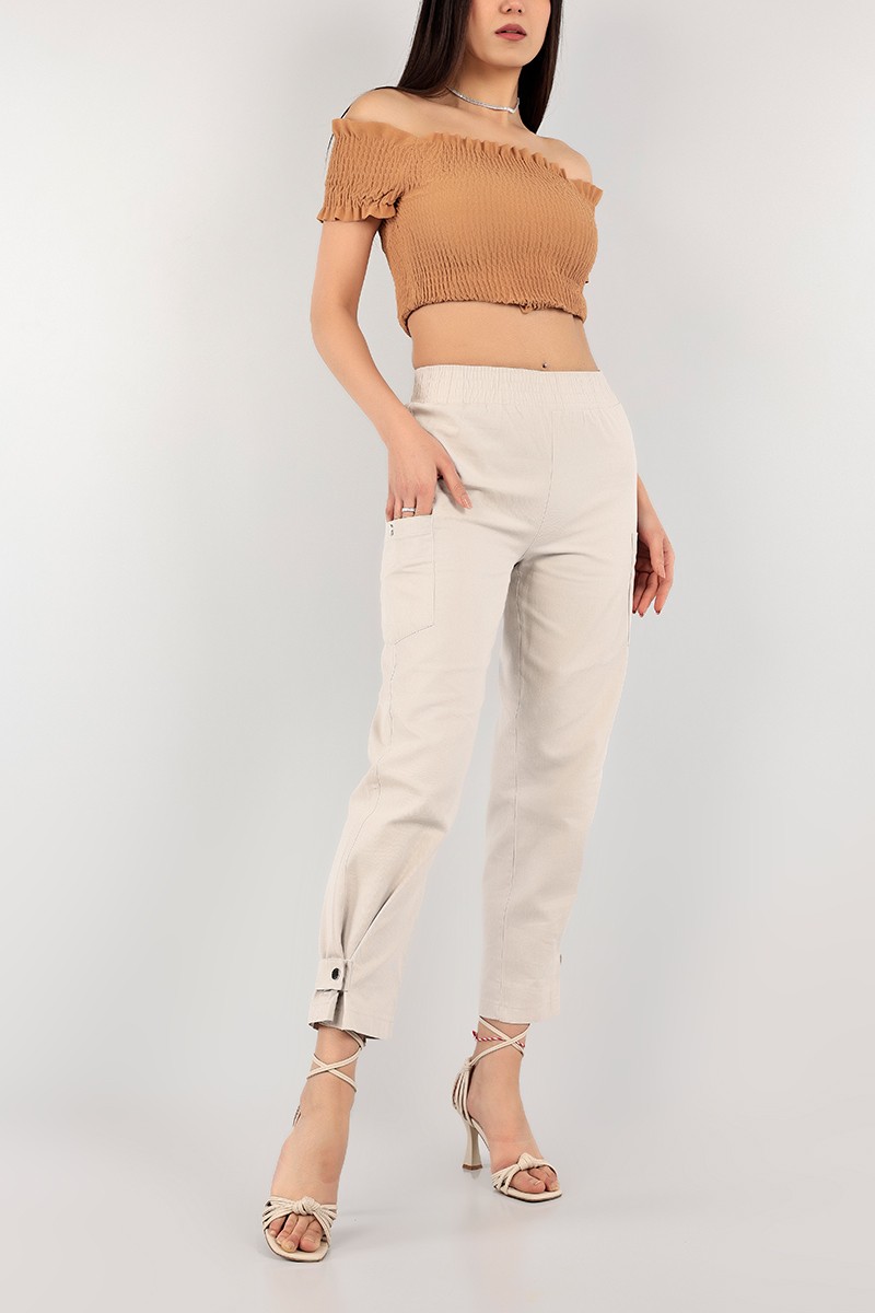 Bej Paça Çıt Çıtlı Bayan Gabardin Pantolon 103230