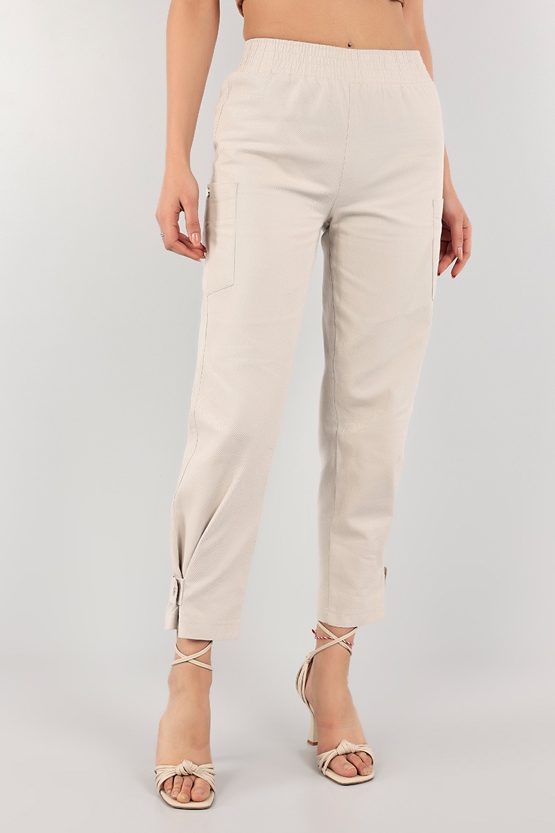Bej Paça Çıt Çıtlı Bayan Gabardin Pantolon 103230