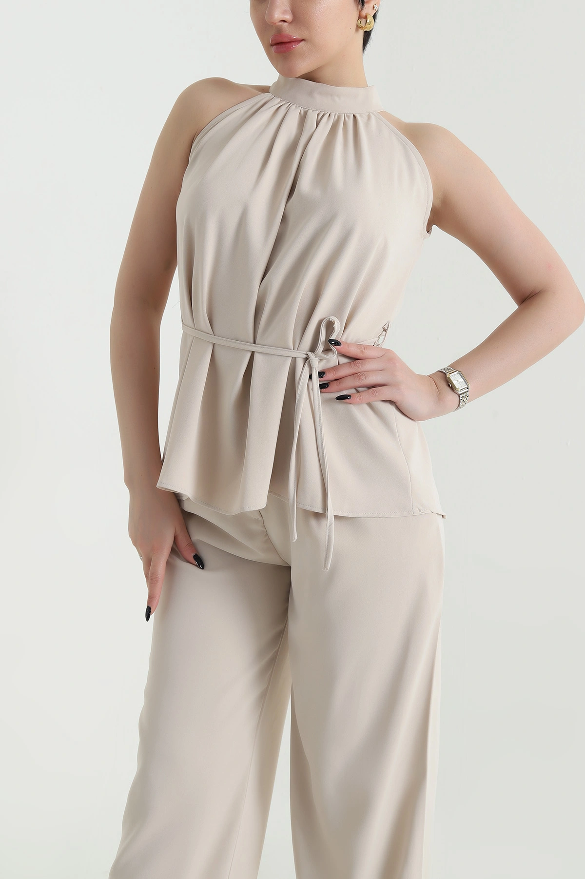 Bej Pantolon Bluz Kadın Linda İkili Takım 452908