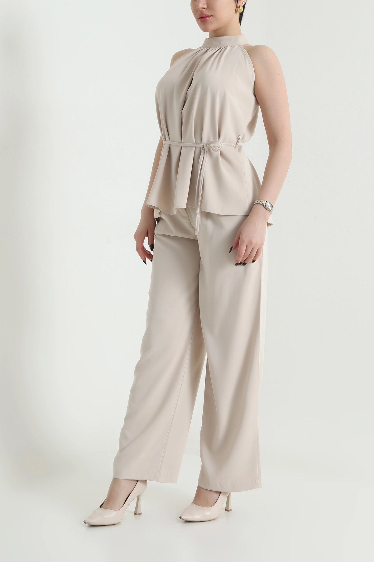 Bej Pantolon Bluz Kadın Linda İkili Takım 452908