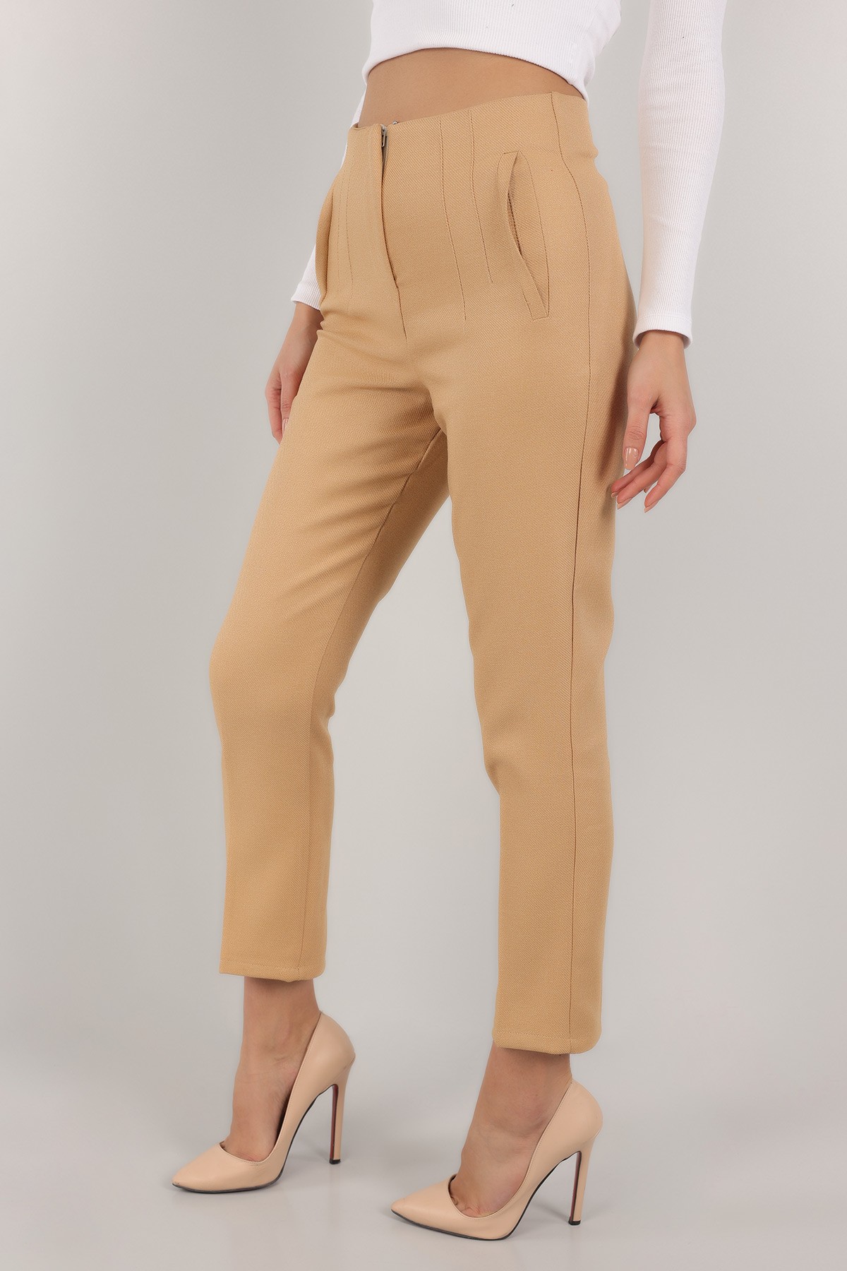 Bej Pensli Cepsiz Yün Efek Pantolon -T 149097