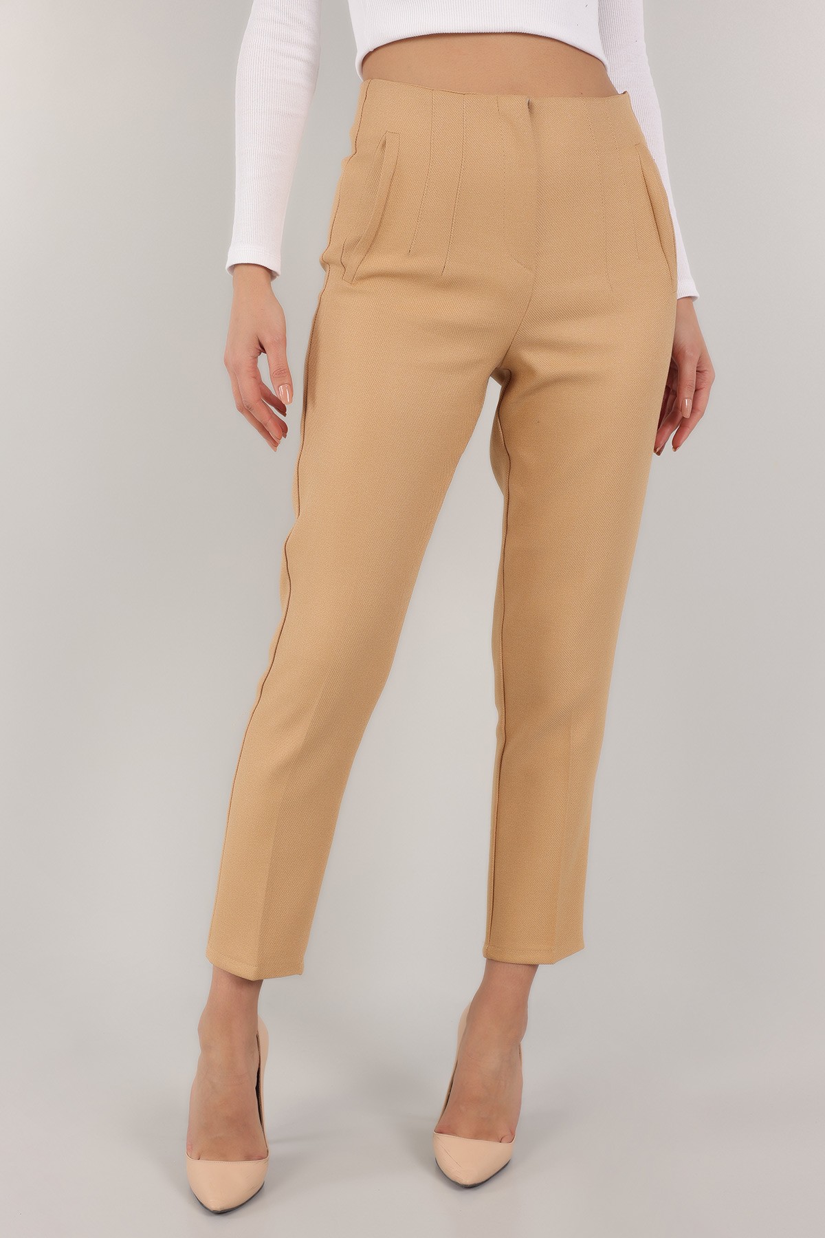 Bej Pensli Cepsiz Yün Efek Pantolon -T 149097