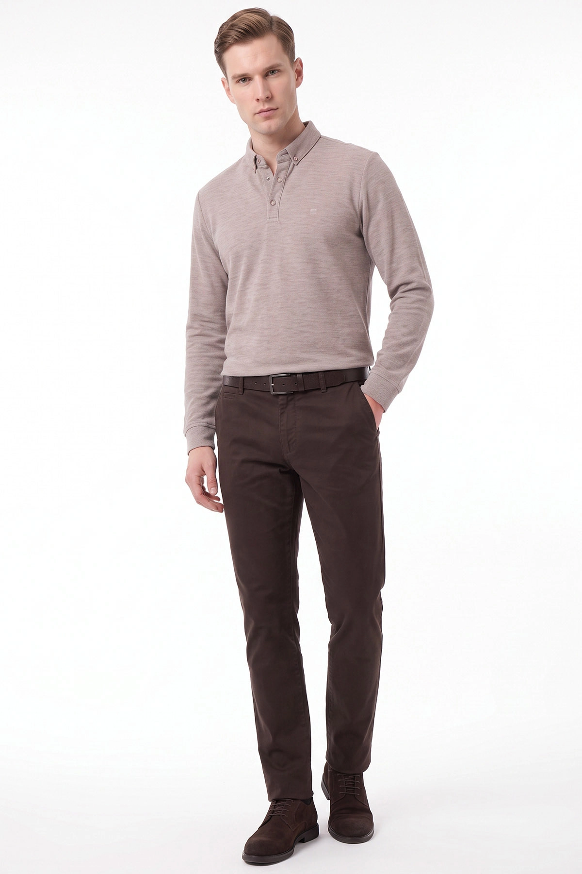 Bej Pike İnterlok Kumaş O Yaka Erkek Triko 489983