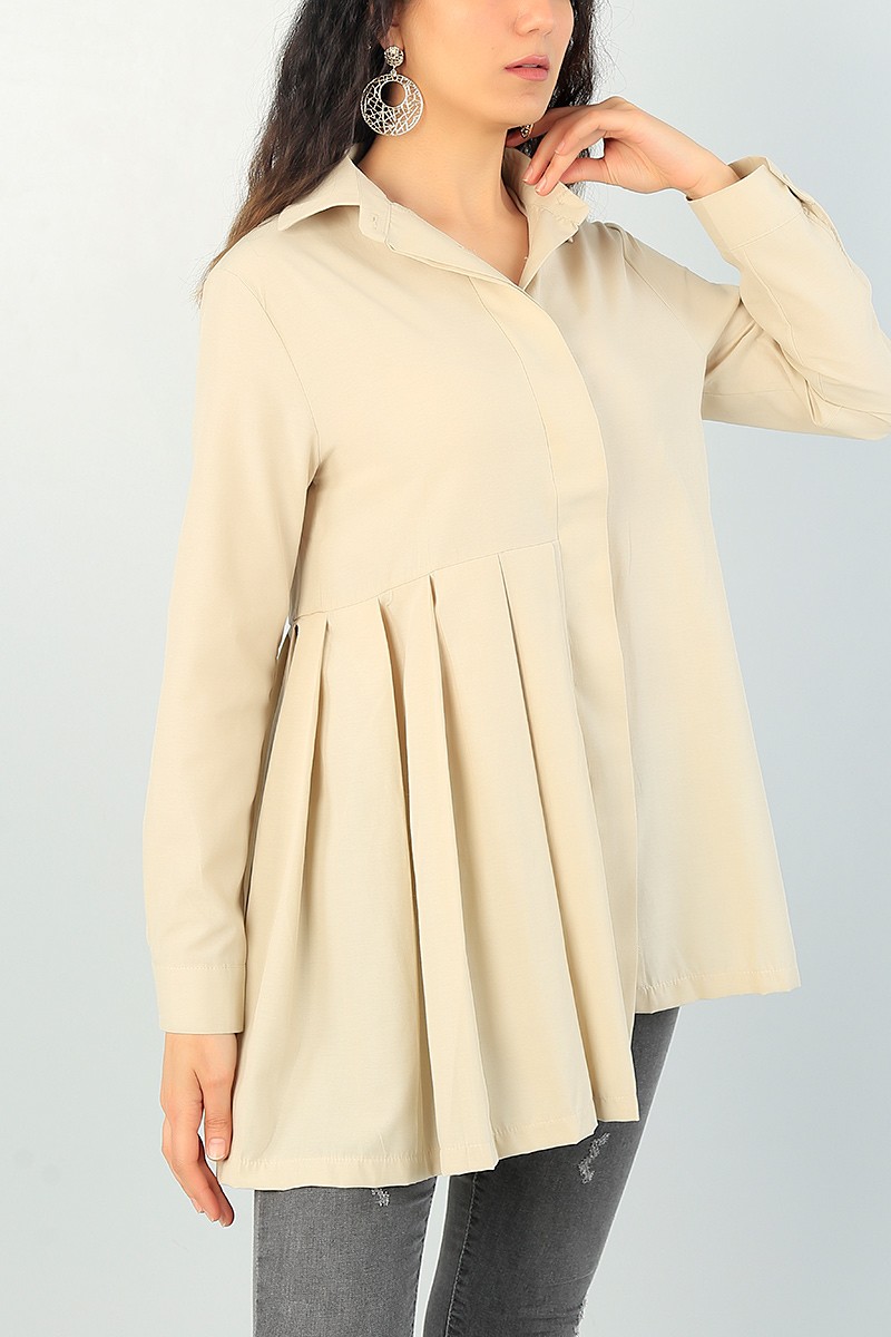 Bej Pile Tasarım Poplin Gömlek Tunik 66608